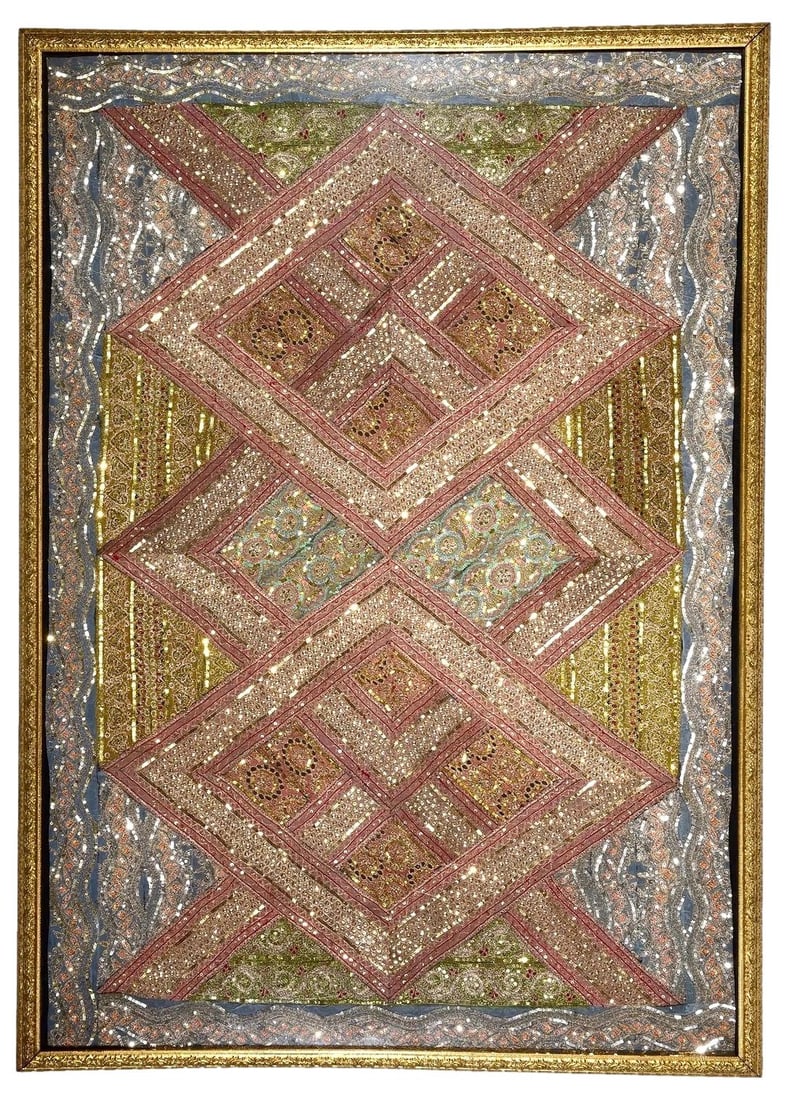 Mughal Style Hand Embroidered Silk Textile Tapestry (1 of 10)