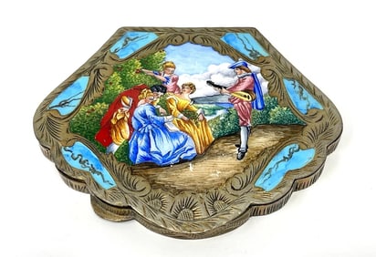 Italian Enamel Silver Ladies Powder Compact