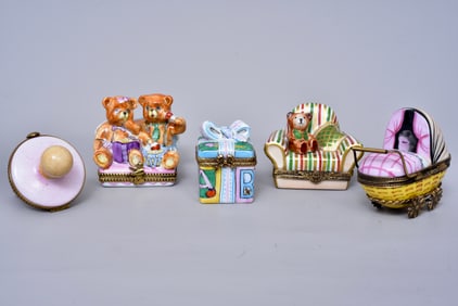 Five Limoges Porcelain Trinket Boxes