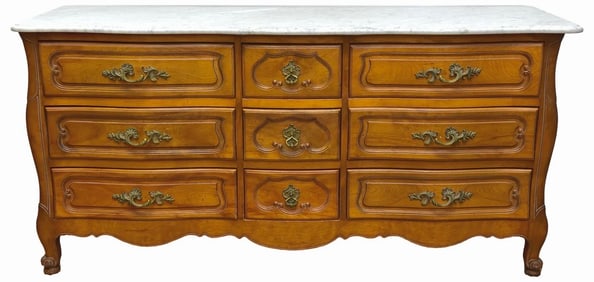 Marble Top French Provincial Nine Drawer Dresser with Marble Top