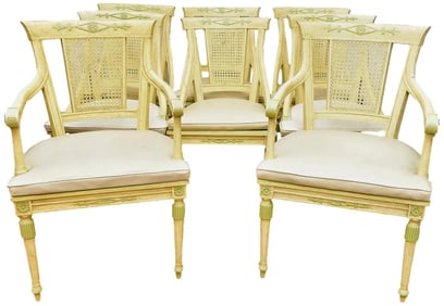 Set of Eight Louis XVI Style Painted and Caned Dining Chairs