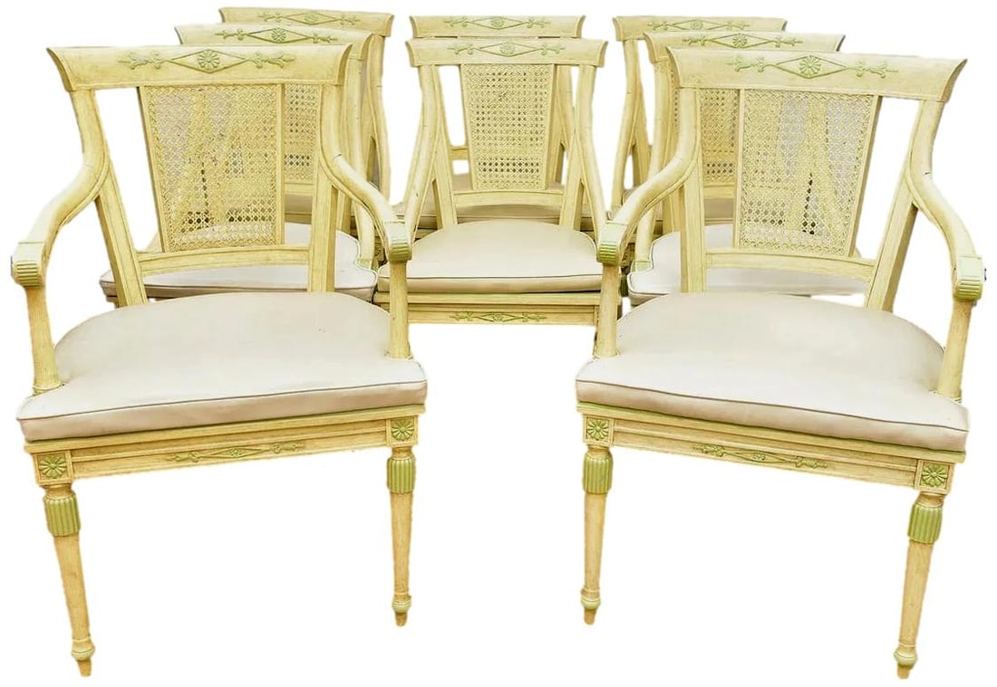 Set of Eight Louis XVI Style Painted and Caned Dining Chairs (1 of 18)