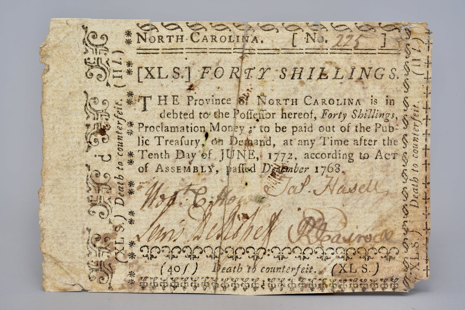 1768 North Carolina Forty Shillings Colonial Currency Note – Proclamation Money (1 of 5)