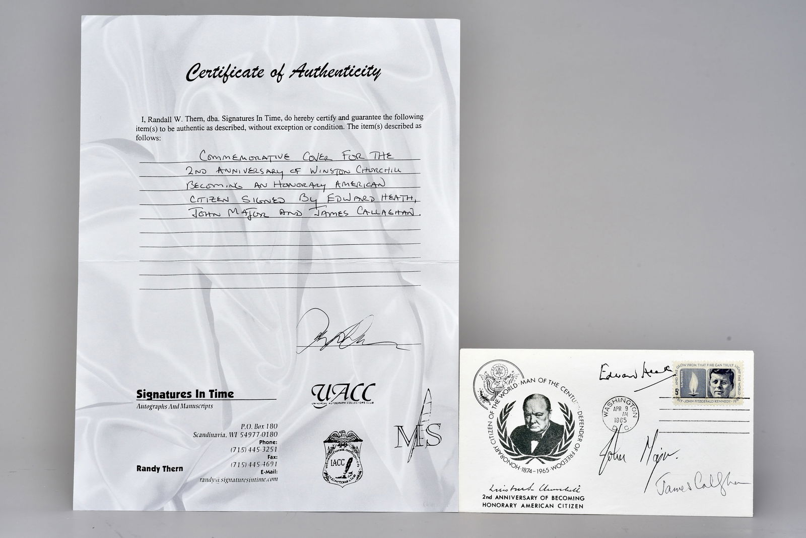 Winston Churchill First Day Cover Signed by E. Heath, J. Major, J. Callaghan (1 of 7)