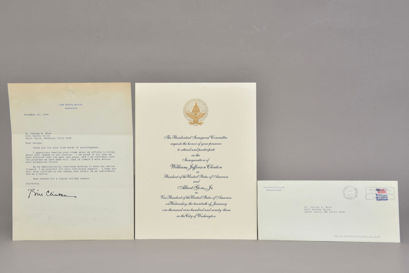 Bill Clinton Signed White House Letter and Inaugural Invitation (1 of 8)