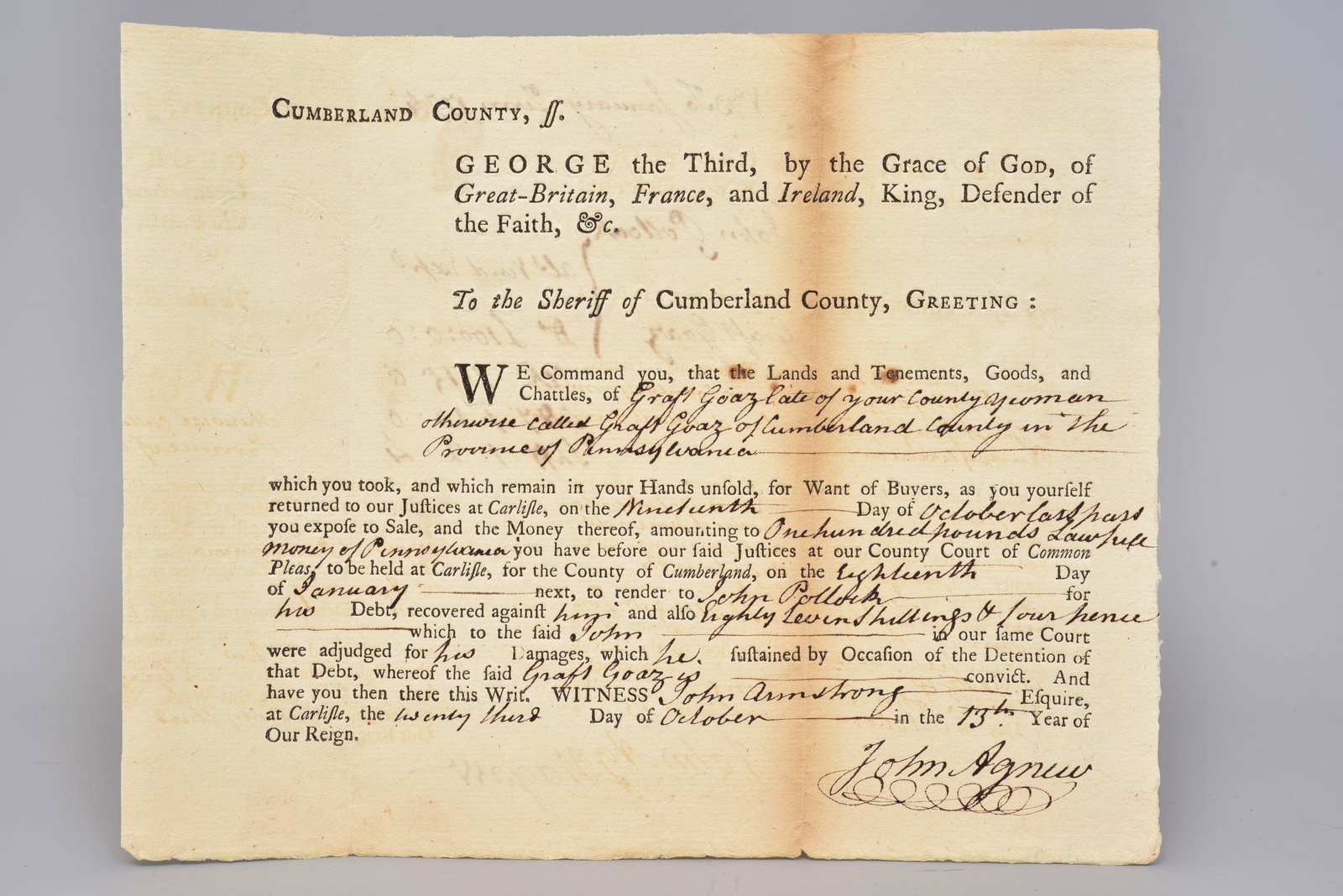 1774 Colonial Pennsylvania Court Writ Issued Under King George III (1 of 6)