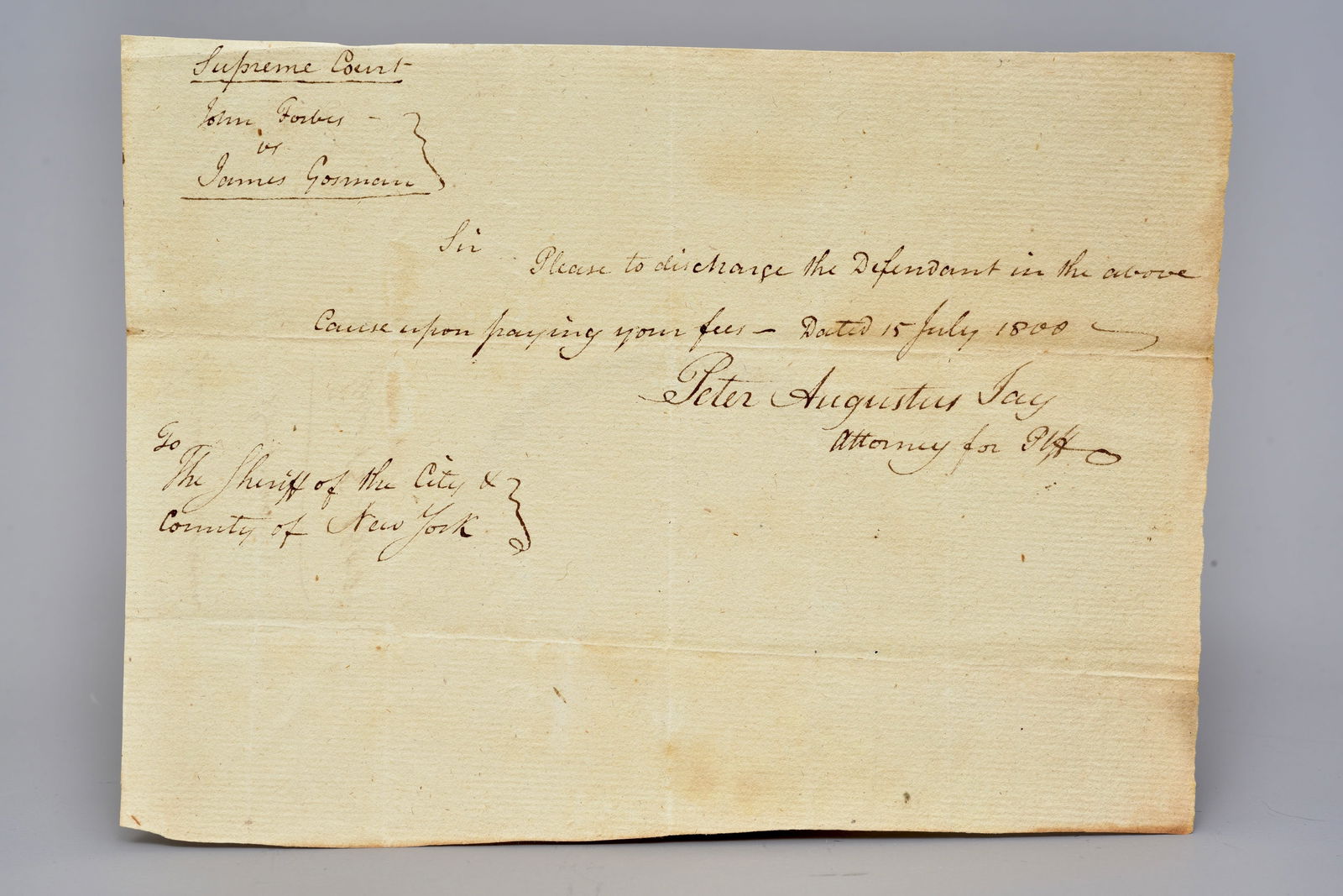 Peter A. Jay, Son of John Jay Signed Document Dated 1800 (1 of 6)