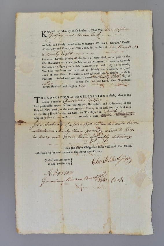 1786 Marinus Willett, Son of Liberty Early New York Document (1 of 10)