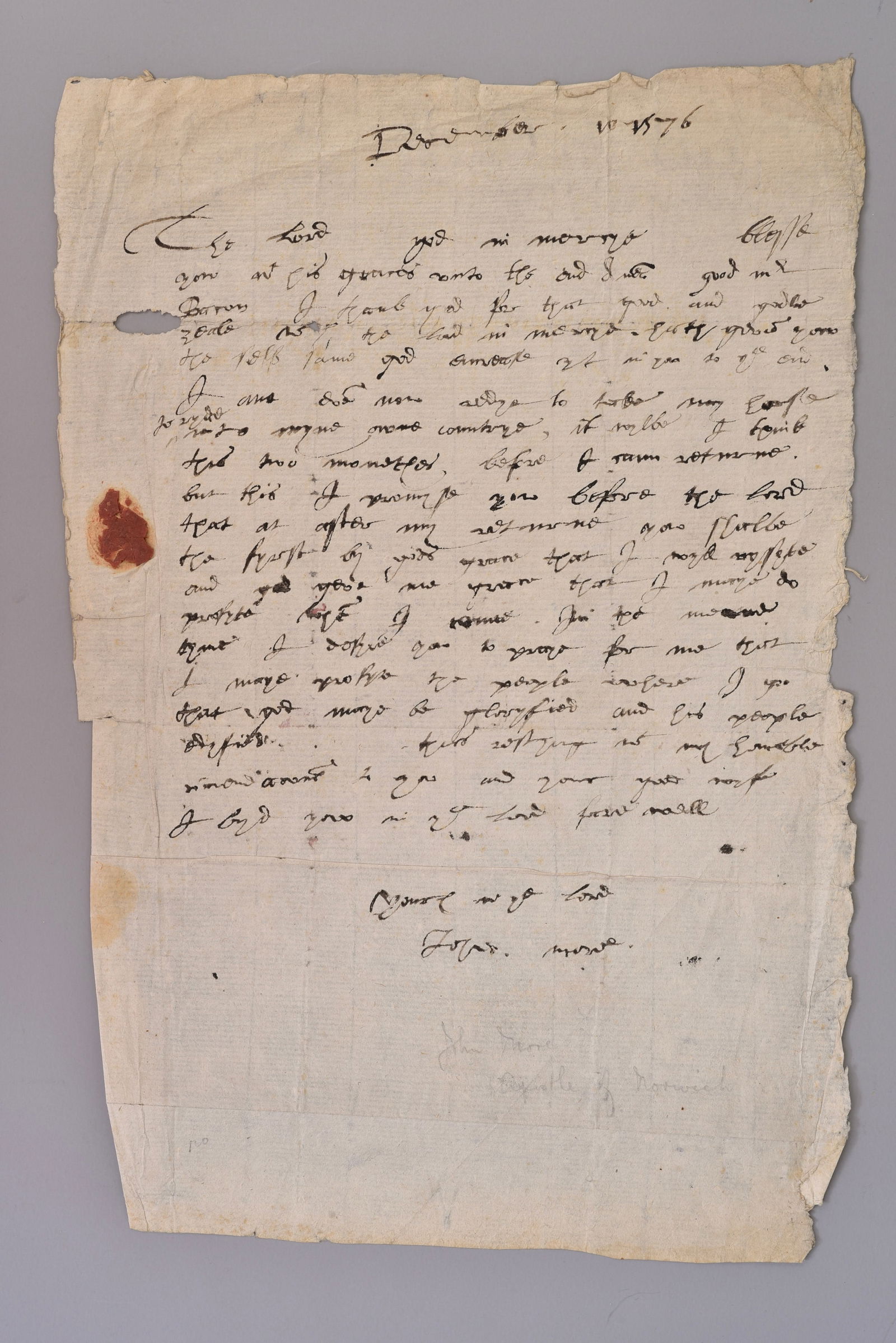 1576 John More, Puritan Apostle of Norwich Signed Letter (1 of 8)