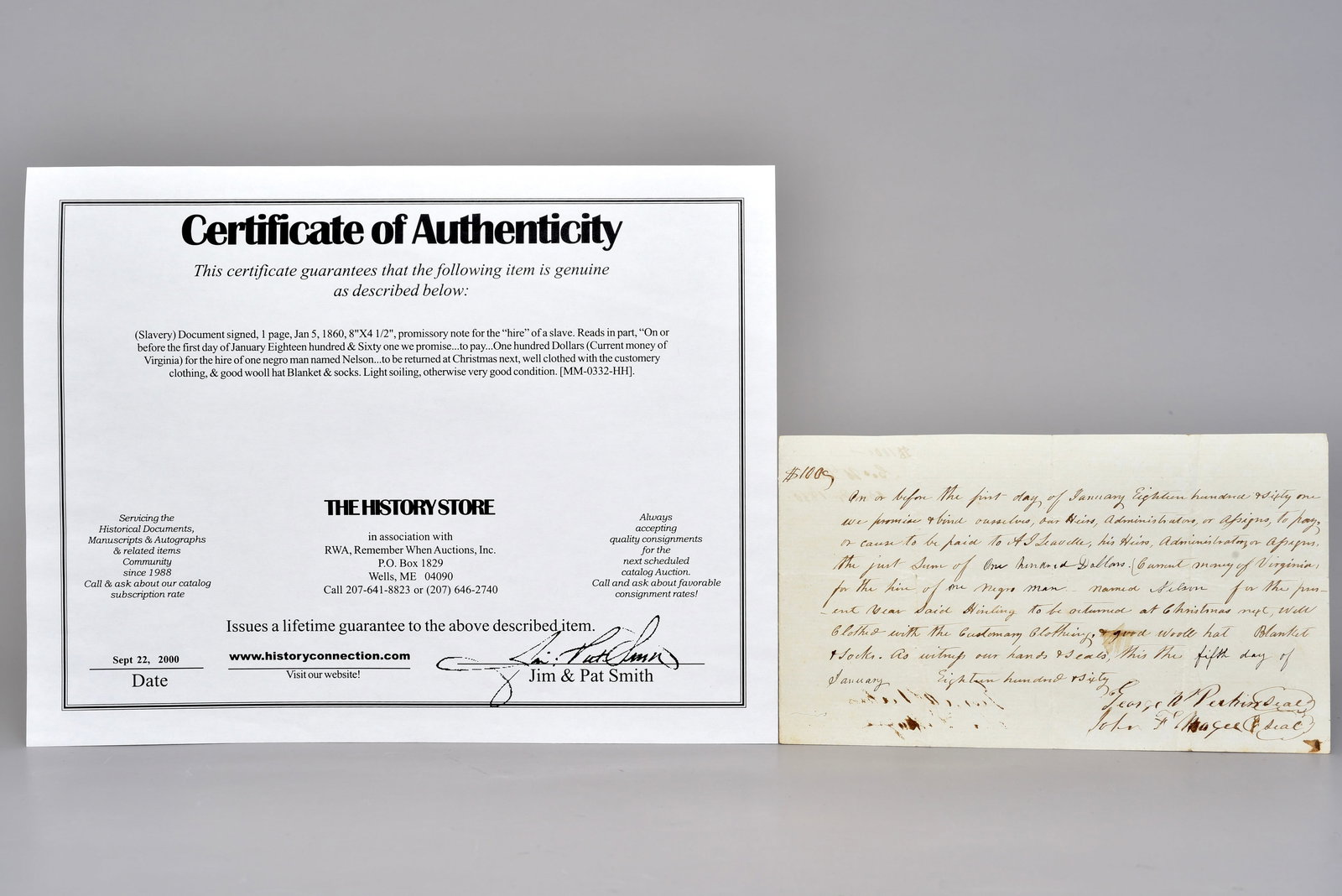 1860 Virginia Bond $100 Slave Hire Contract for Nelson (1 of 6)