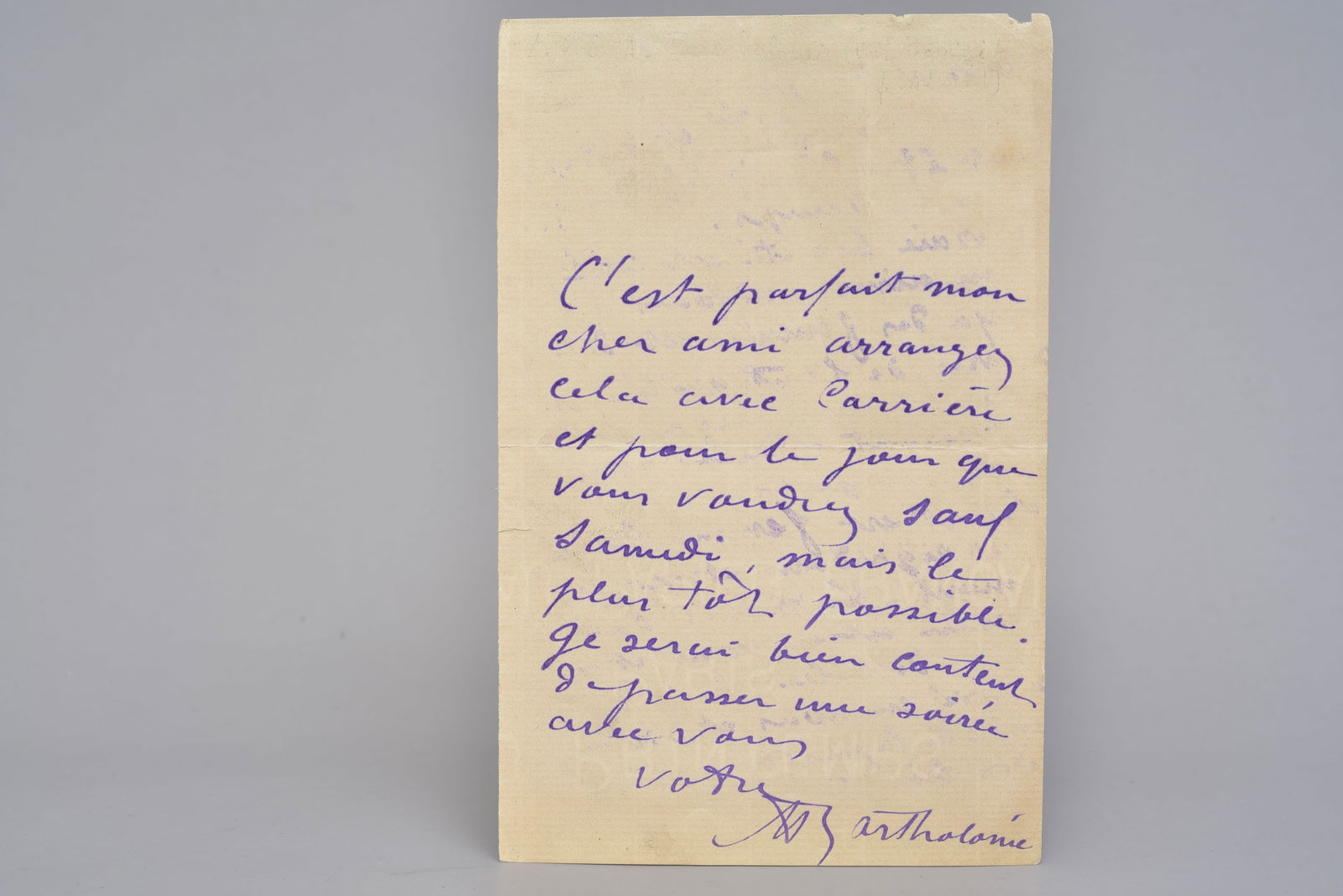 French Sculptor Albert Bartholome (1848-1928) Signed Letter (1 of 3)