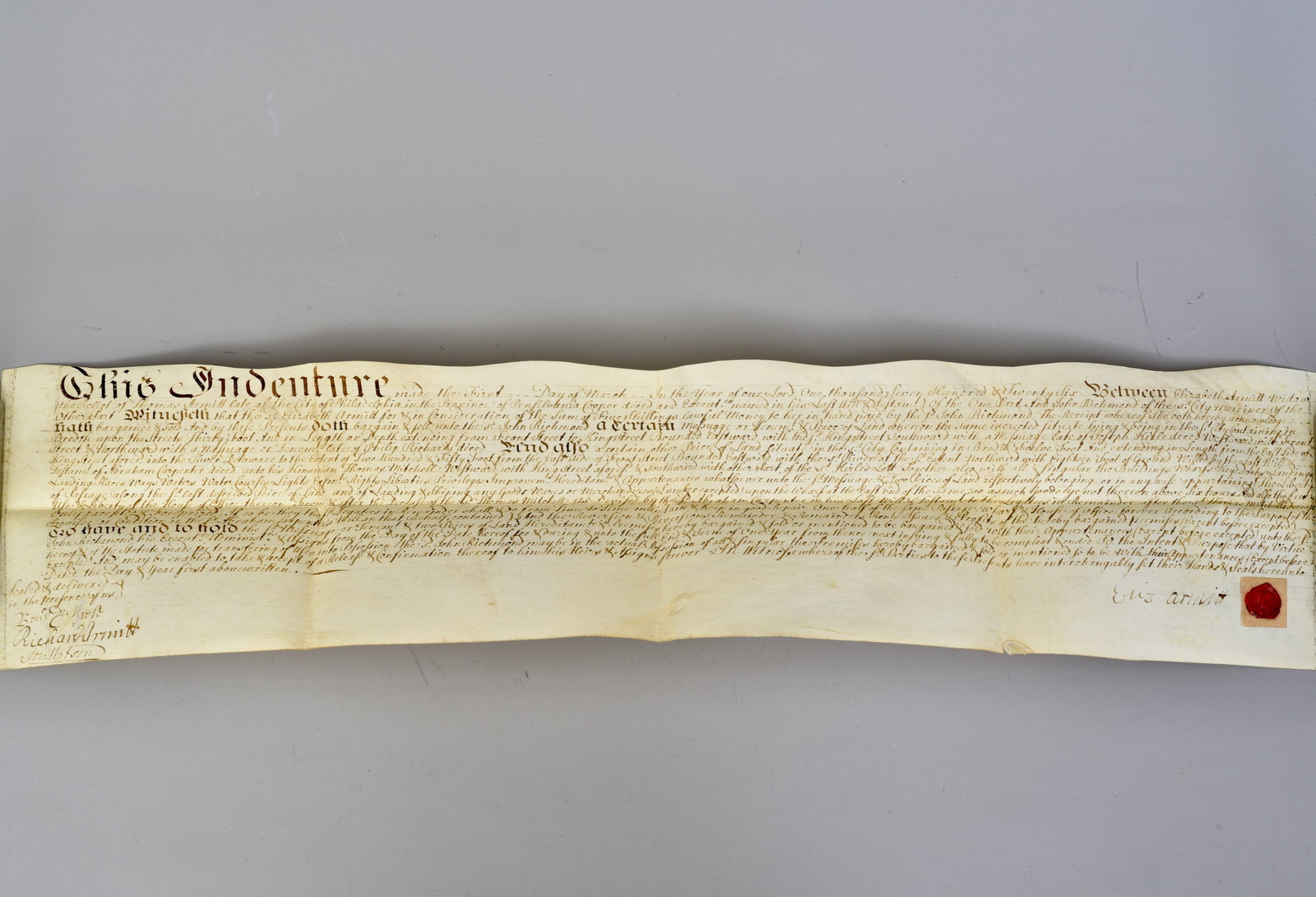 1726 Philadelphia Parchment Indenture Lease with Wax Seal (1 of 9)
