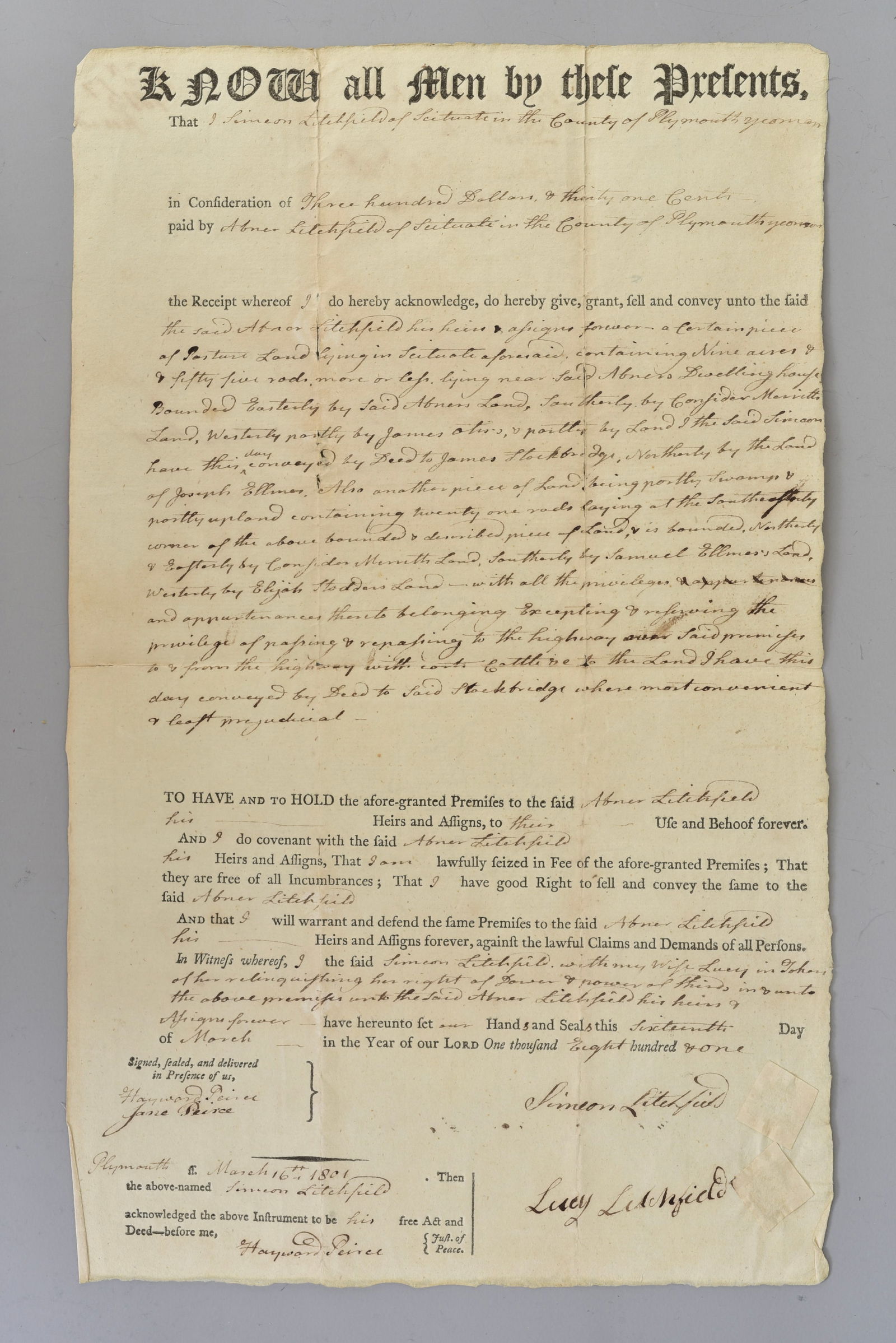1801 Plymouth, Massachusetts Land Deed (1 of 7)