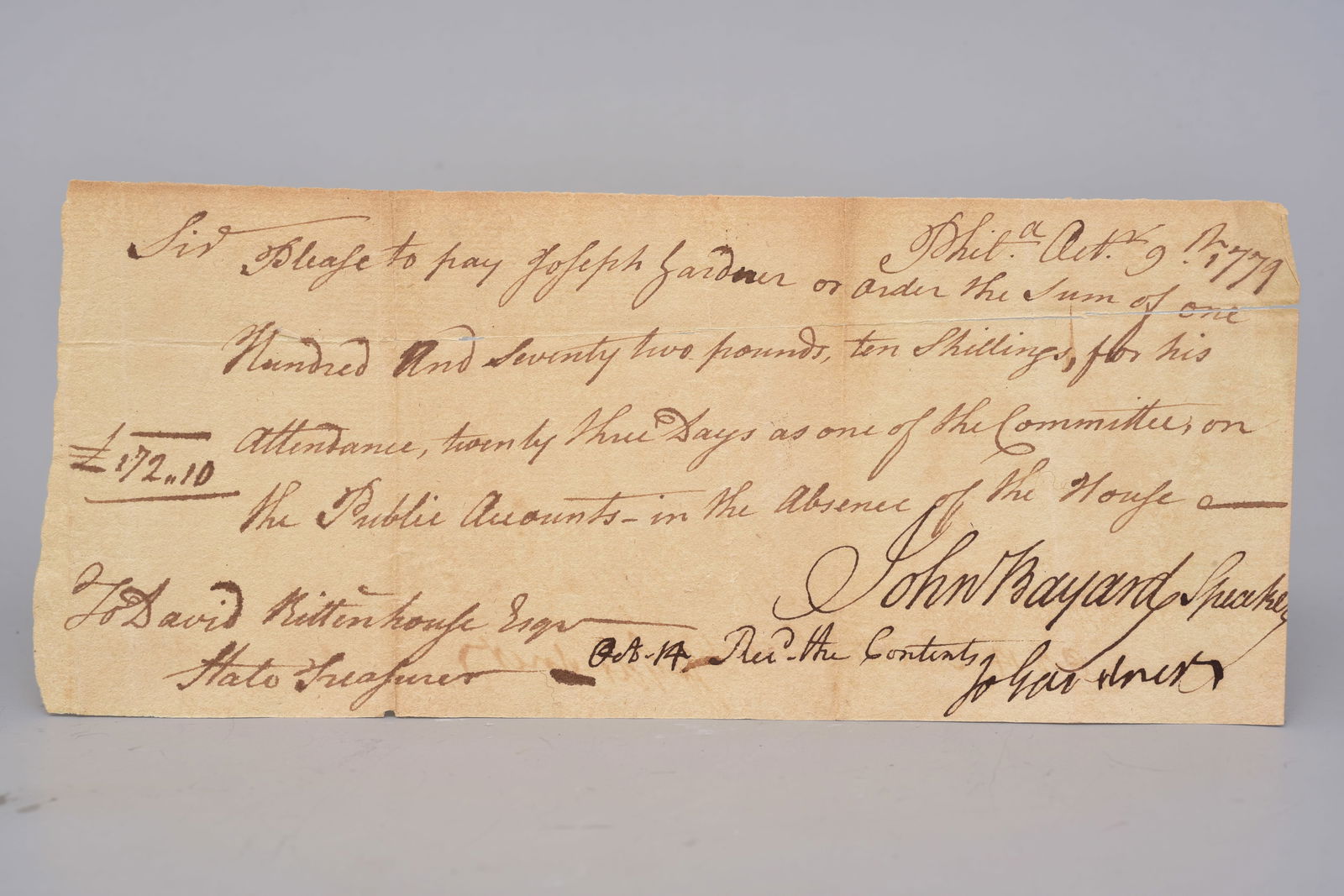 1779 John Bayard Signed Pennsylvania War Pay Order (1 of 5)
