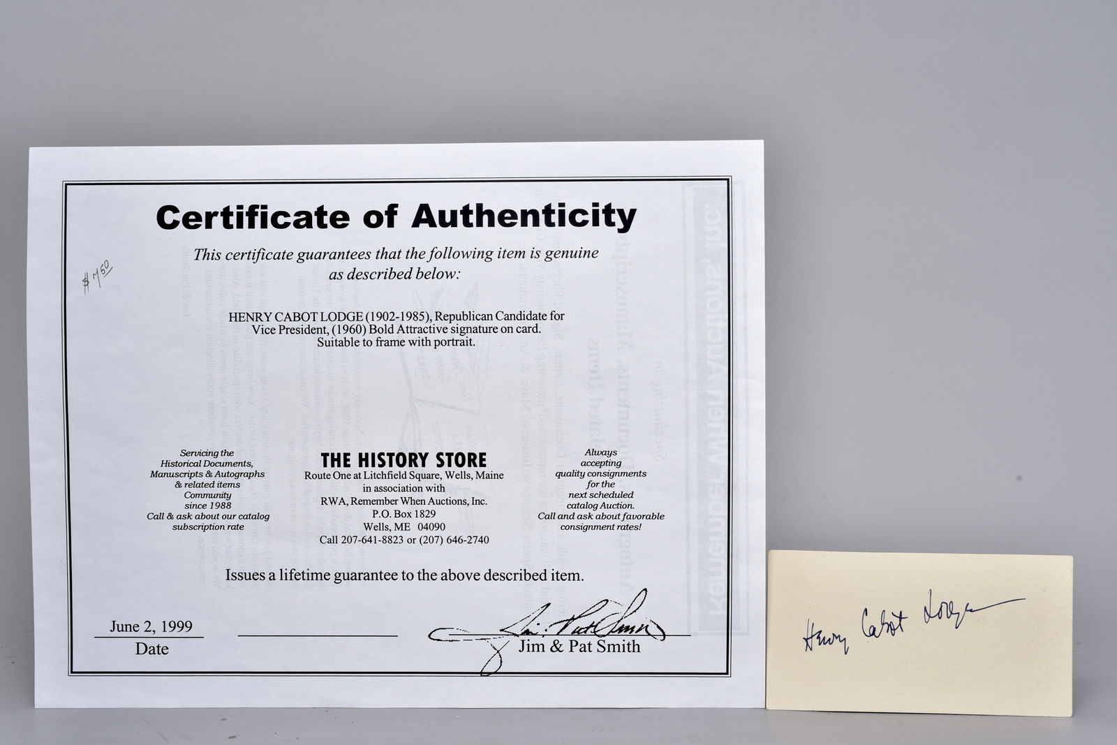 Henry Cabot Lodge Republican Candidate Signature (1 of 5)