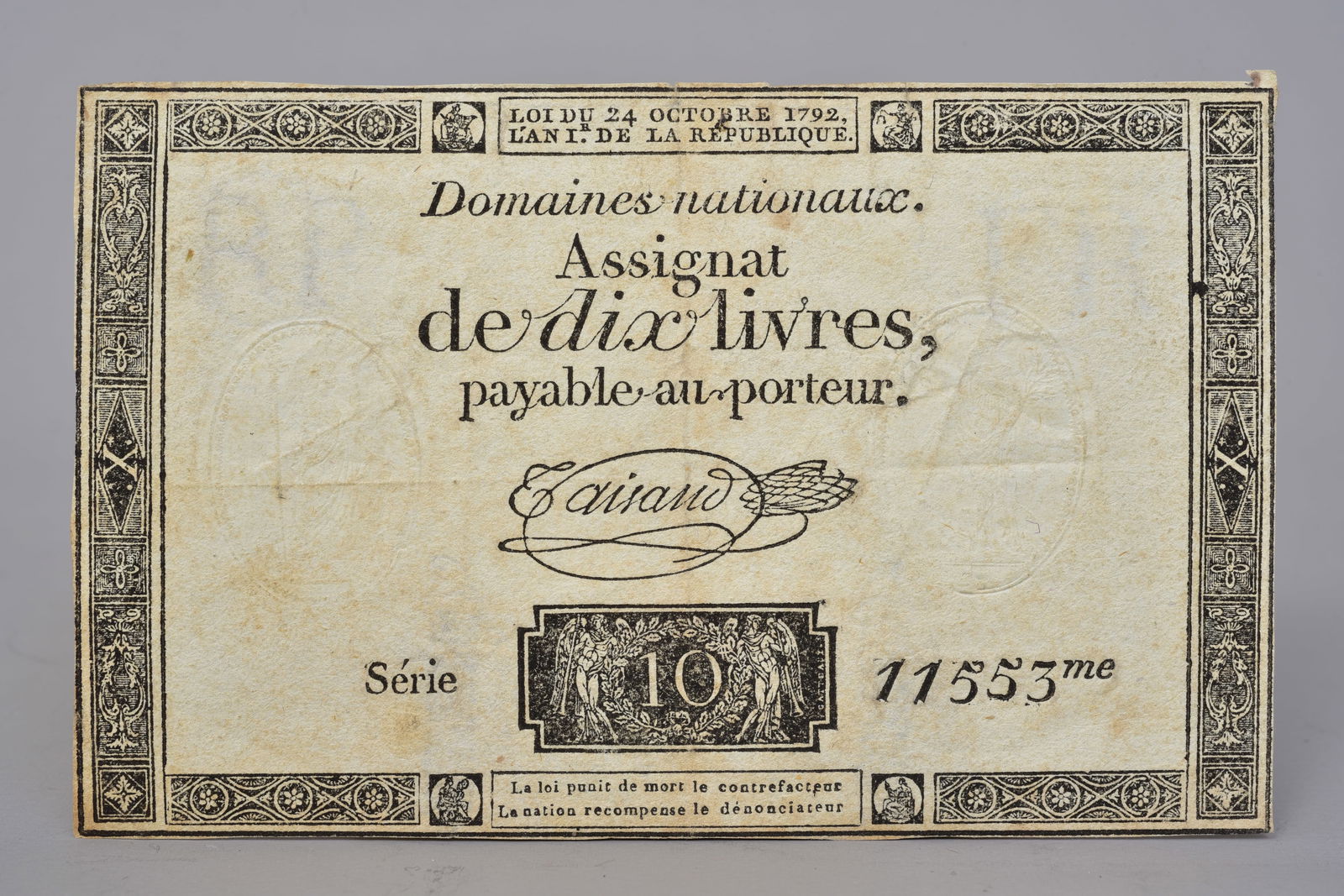 1792 French Revolution Assignat – 10 Livres (1 of 4)