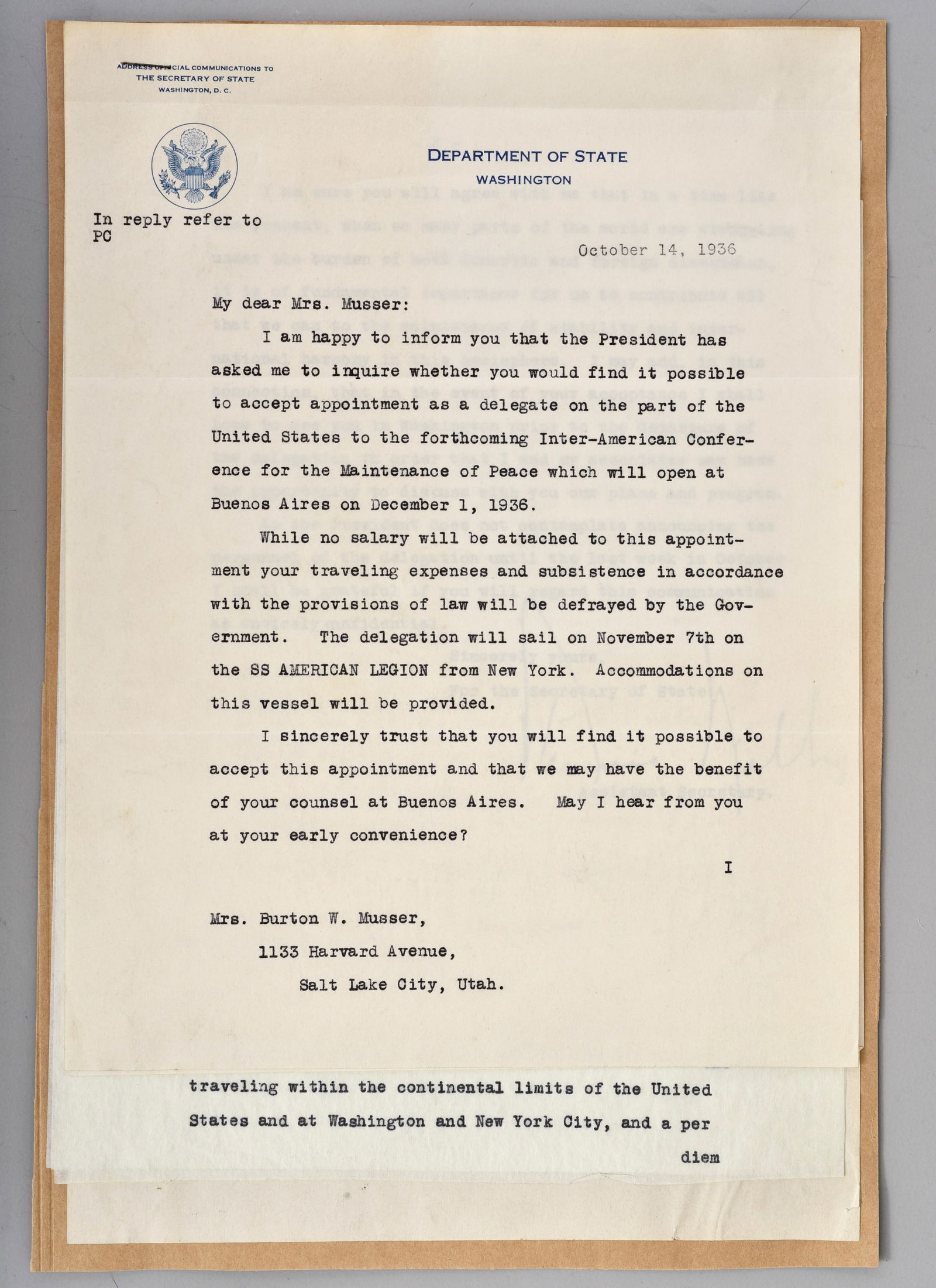 1936 Cordell Hull, Secretary of State Signed Letter (1 of 10)