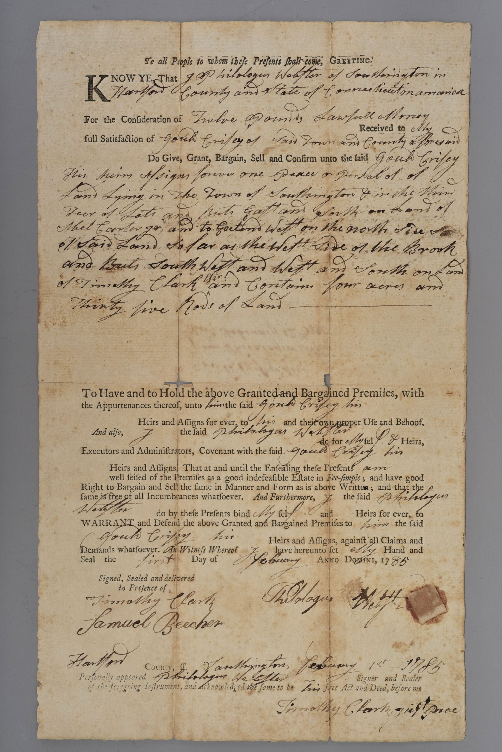 1785 Connecticut Indenture Deed (1 of 7)