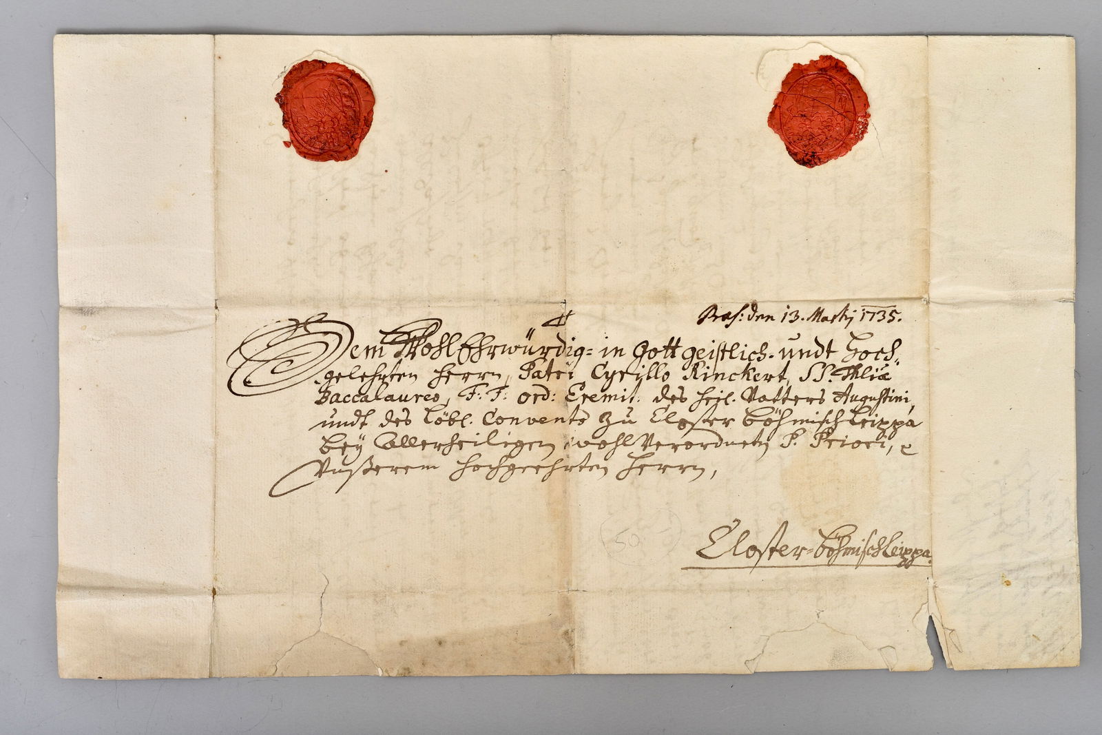 1735 Ecclesiastical Letter From Prag (1 of 6)