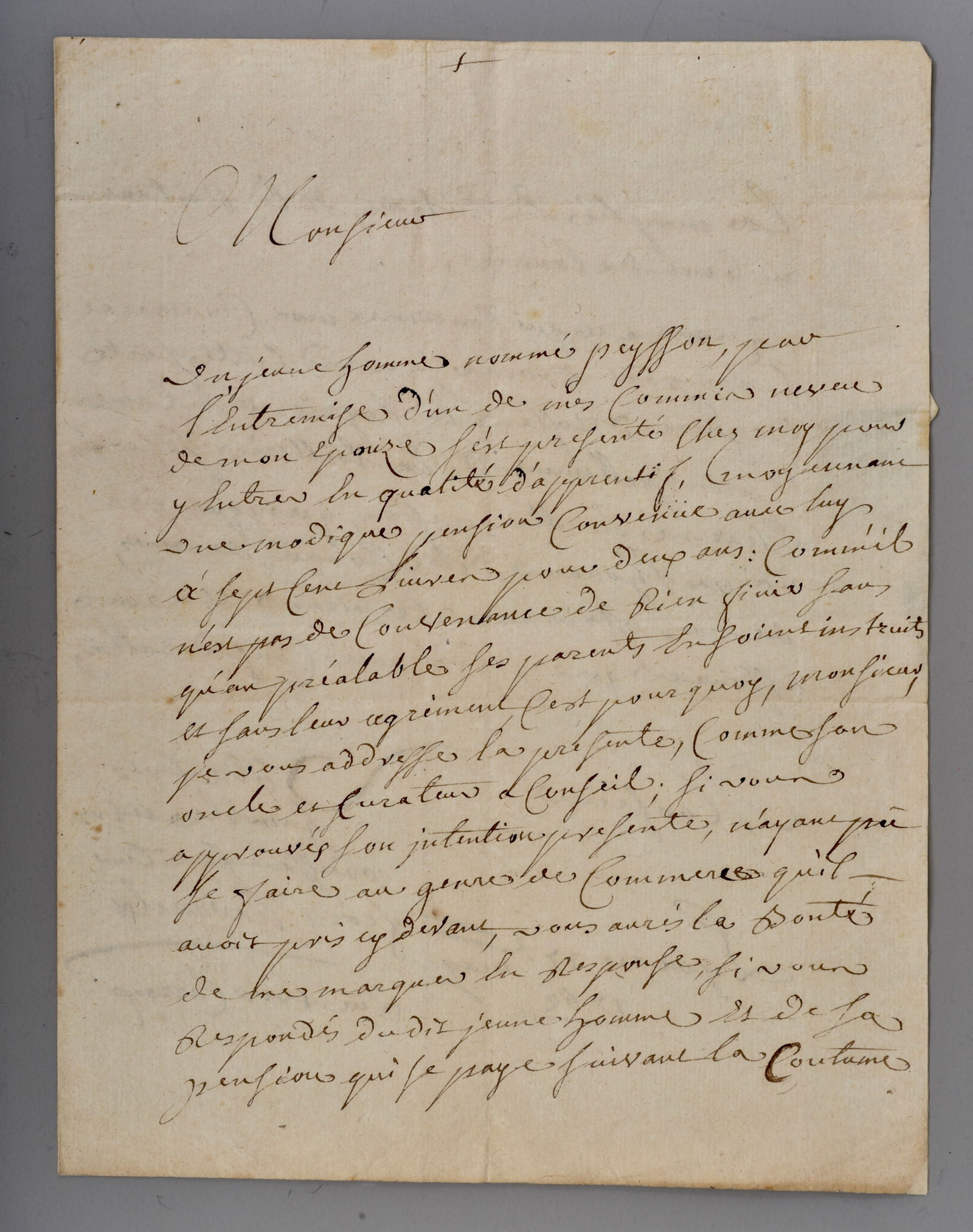 1762 Lyon Merchant Letter for Apprenticeship (1 of 7)
