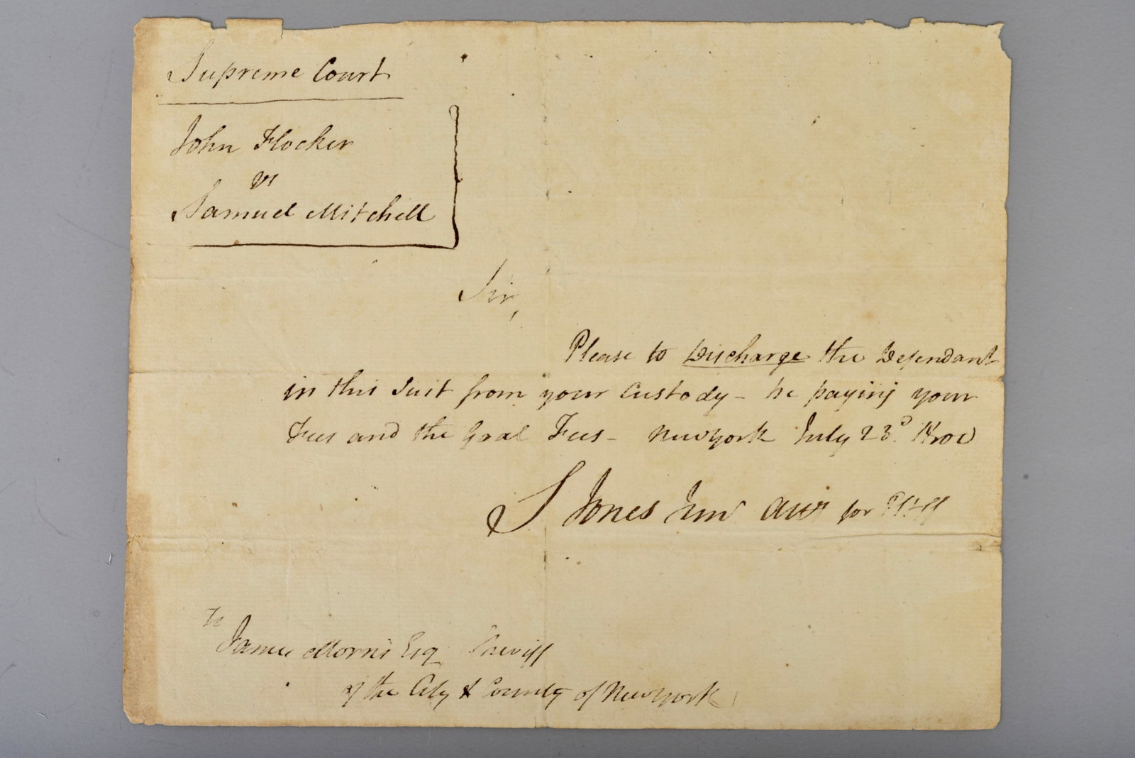 1800 Signed Order, Samuel Jones Jr., New York, Early Republic Judicial Document (1 of 6)
