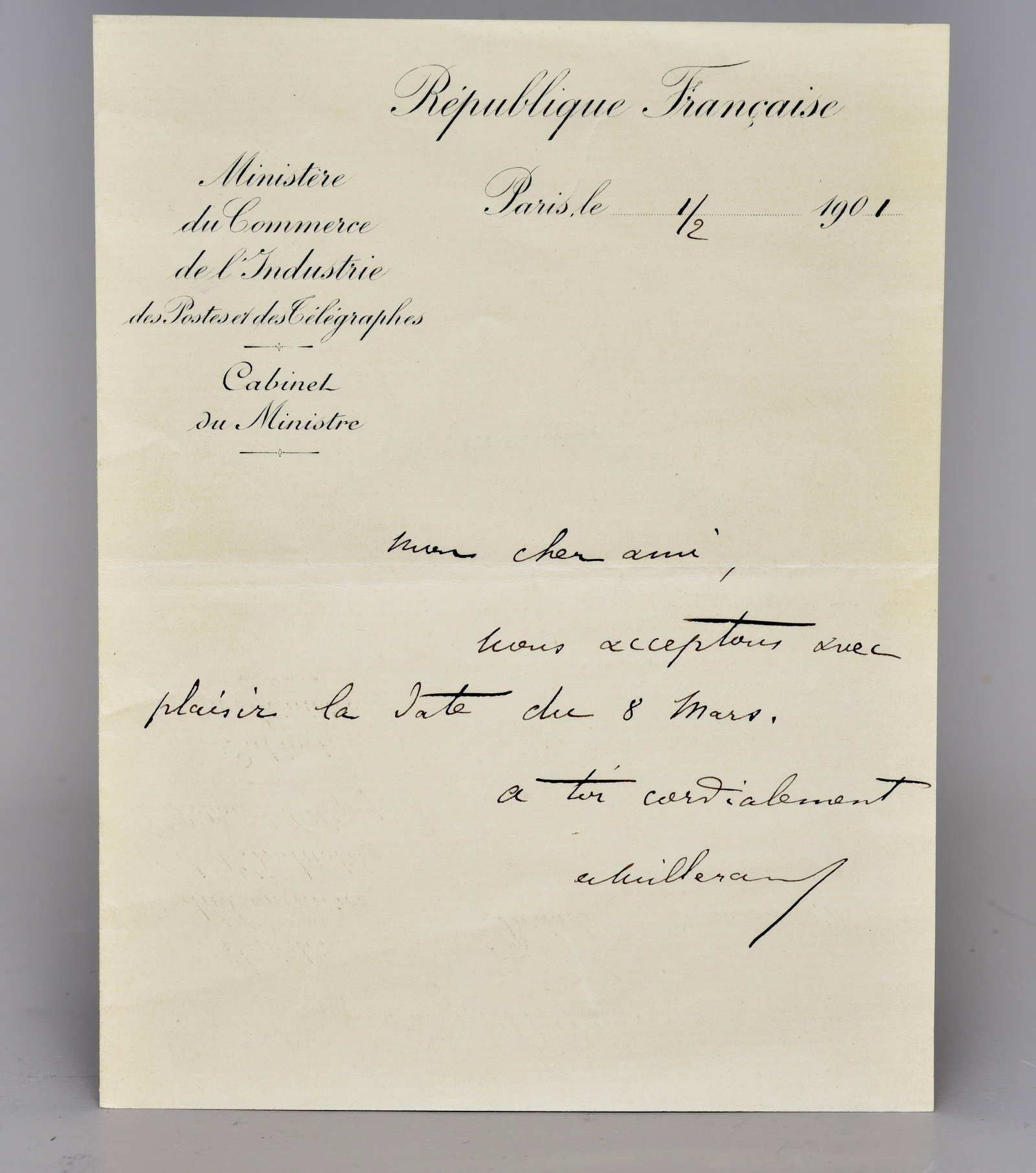 1901 French President Alexandre Millerand Signed Letter (1 of 4)