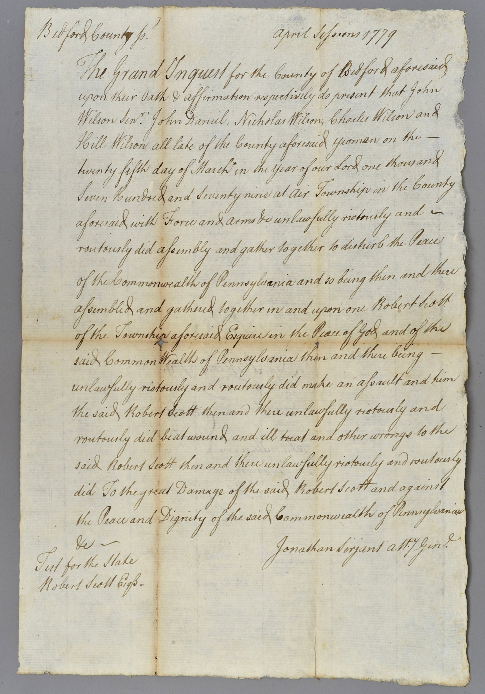 1779 Revolutionary War Pennsylvania Court Document (1 of 8)