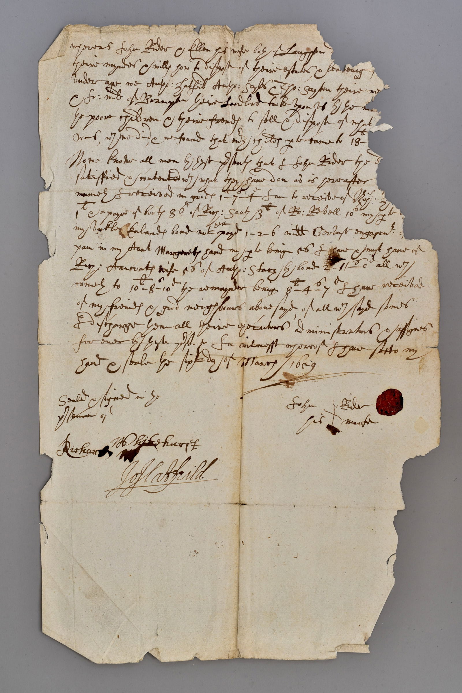 18th-Century Manuscript Legal Document with Wax Seal (1 of 4)