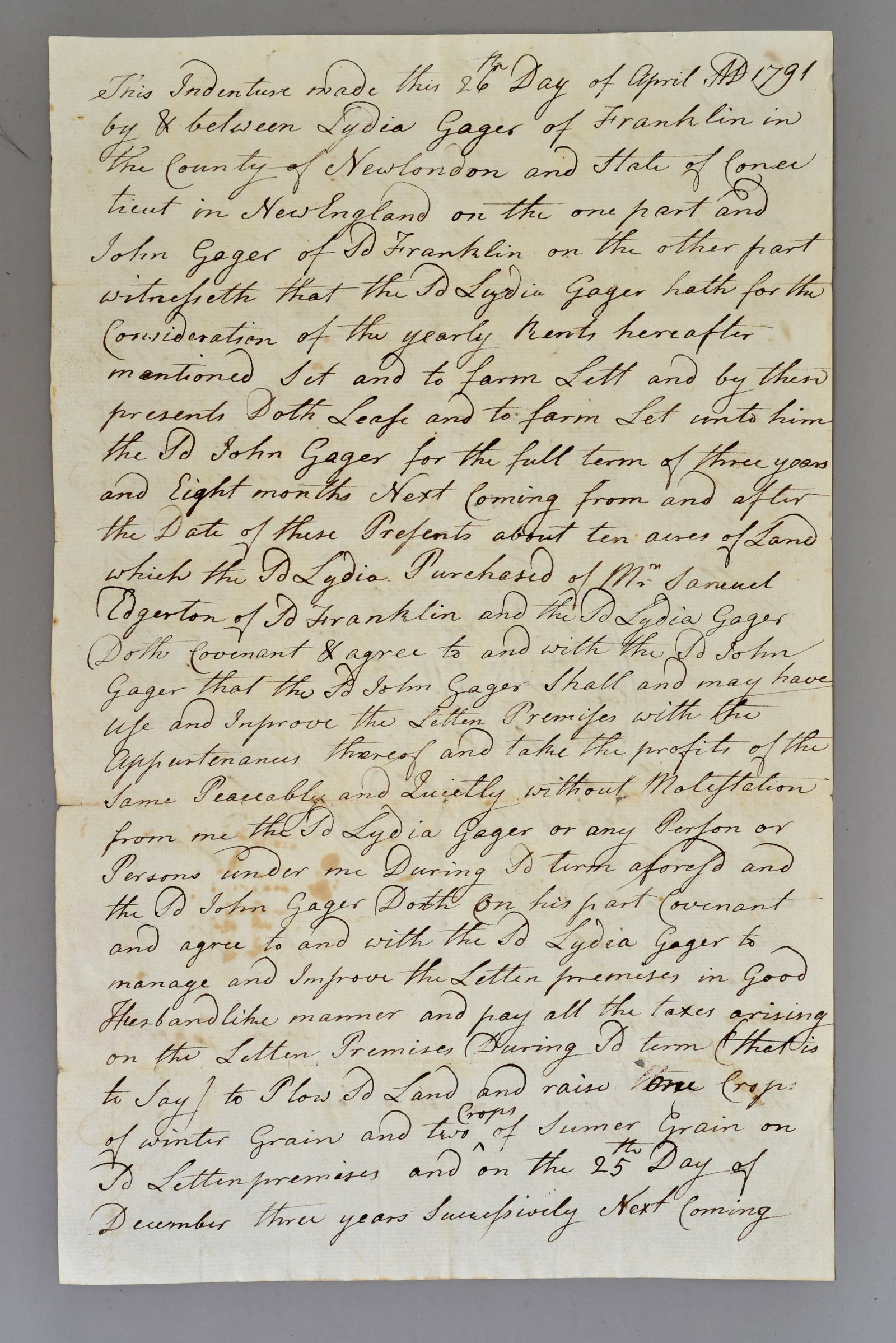 1791 Connecticut Land Lease Indenture – New London County Manuscript with Seals (1 of 6)