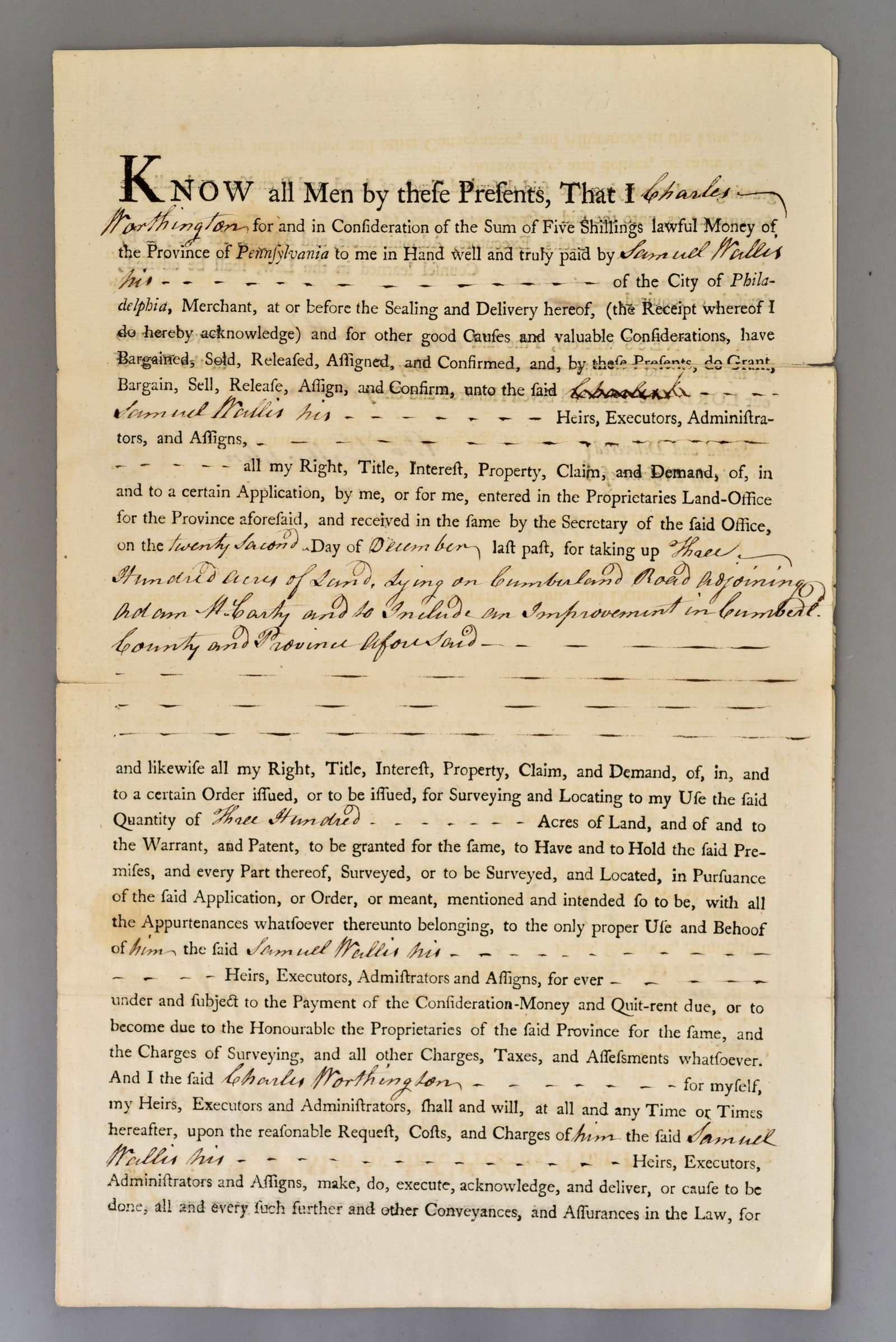 1767 Colonial Pennsylvania Land Deed – Cumberland County (1 of 8)