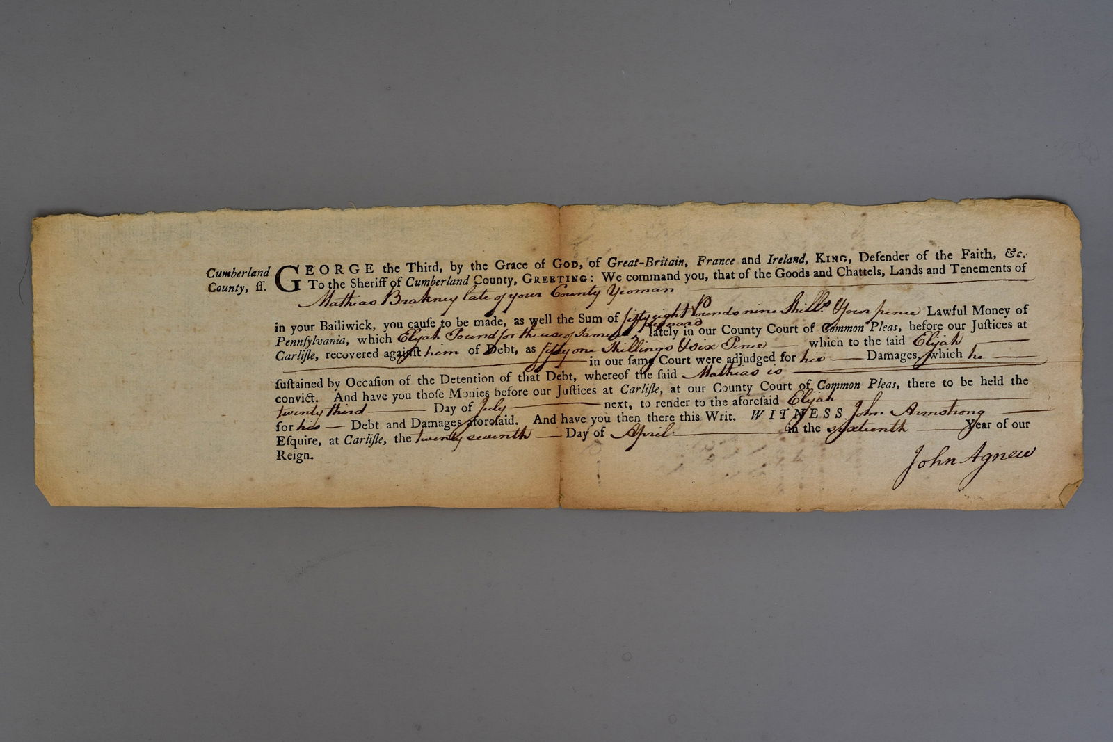 1776 Revolutionary-Era Pennsylvania Execution Writ – King George III Period Legal Document (1 of 4)