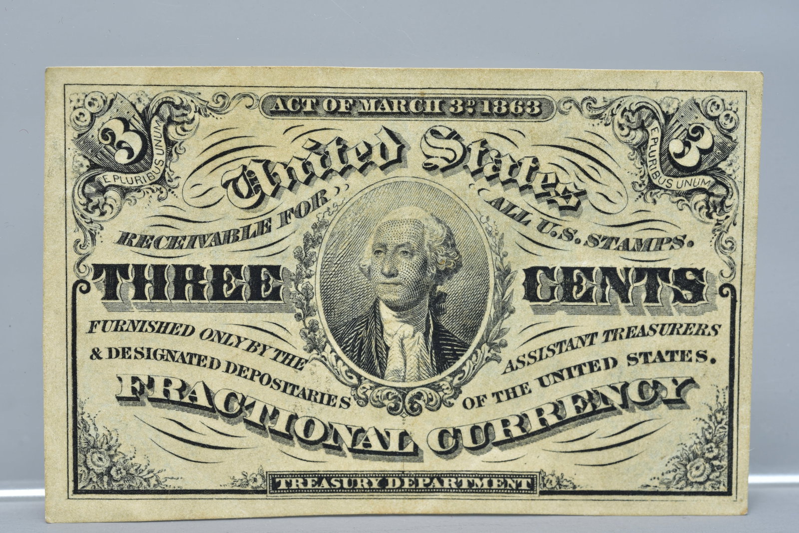 1864 United States 3¢ Fractional Currency Note, Third Issue, George Washington (1 of 4)