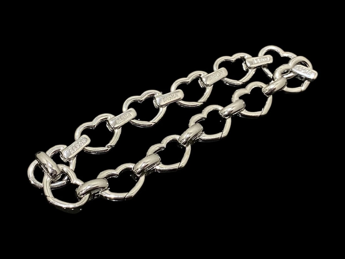 Aaron Basha Heart Link Bracelet Estate 18 Karat White Gold 7.25" (1 of 5)