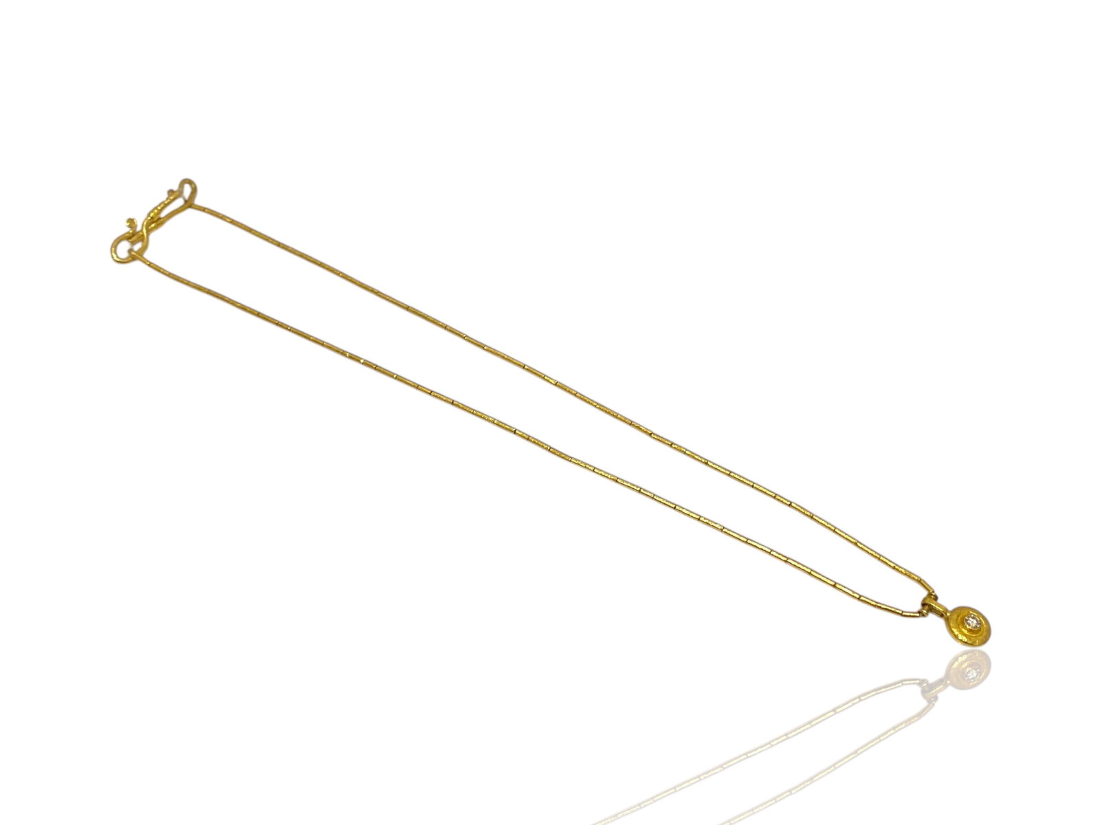 Exquisite 24k Gold Gurhan Diamond Droplet Necklace 8mm: Condition: Like New Brand: GURHAN Material: 24K Yellow Gold Gem Stone: Round Brilliant Cut Diamond and Pearl-seed. Necklace dimensions: 16" inches Weight: 8.7 grams