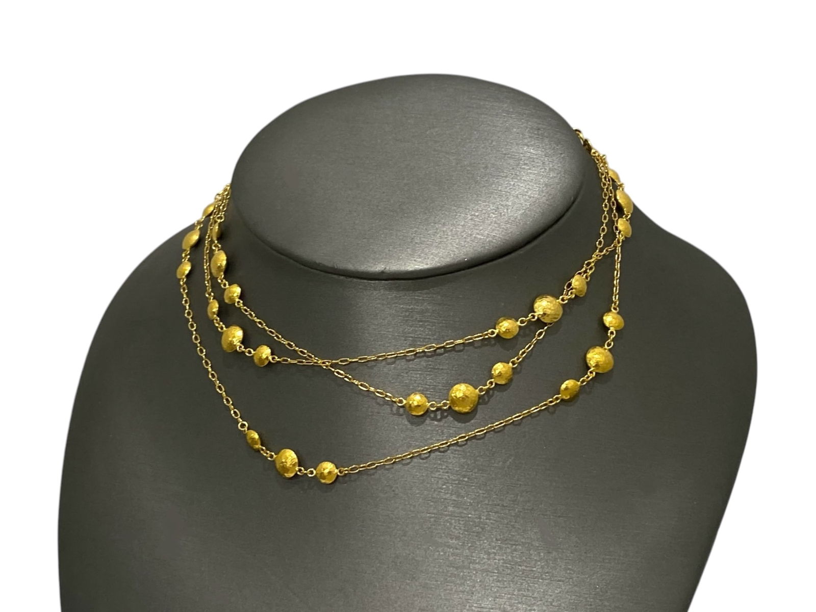 Gurhan 22k Gold Tri-station Bead Long Necklace: Condition: Like New Brand: GURHAN Material: 22K Yellow Gold Necklace dimensions: 41" inches Weight: 14.7 grams