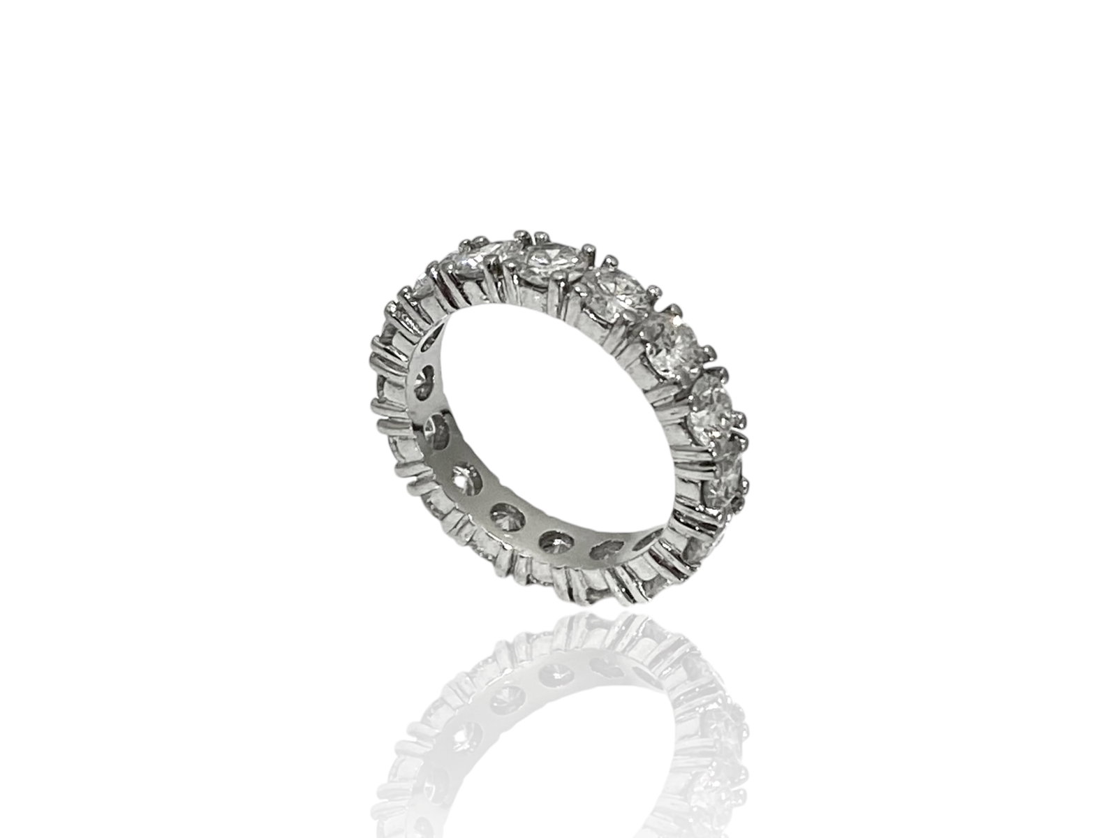Apx 4 TCW Diamond Platinum Eternity Band Ring: Condition: Like New Brand: Unbranded. Metal: Platinum. GemStone: Round Brilliant-cut Diamond. Diamond Count: 16 Stones. Carat Weight: Apx 4 TCW Clarity and Color: VS1; G-H Ring Size: 6.25. Weight: 6.7