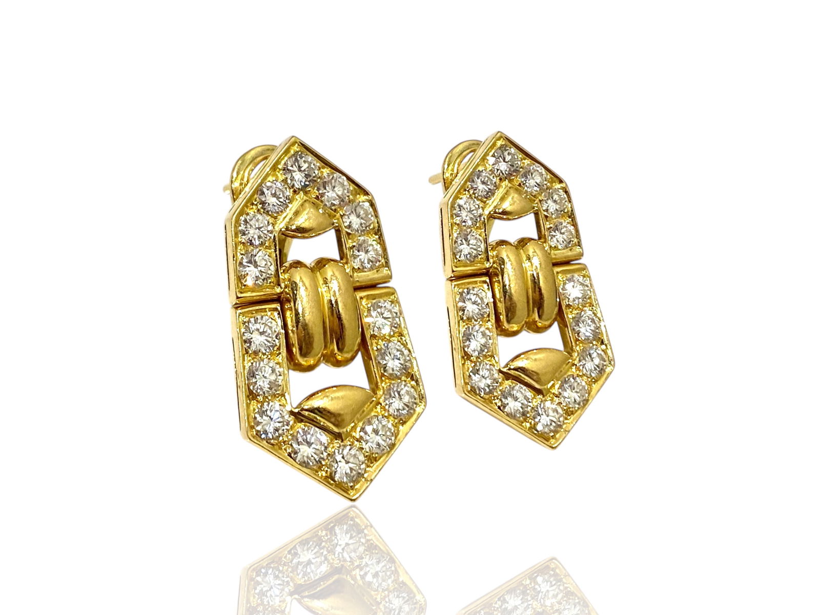 BULGARI 1980s Natural Diamond 18 Karat Yellow Gold Drop Earrings (1 of 4)