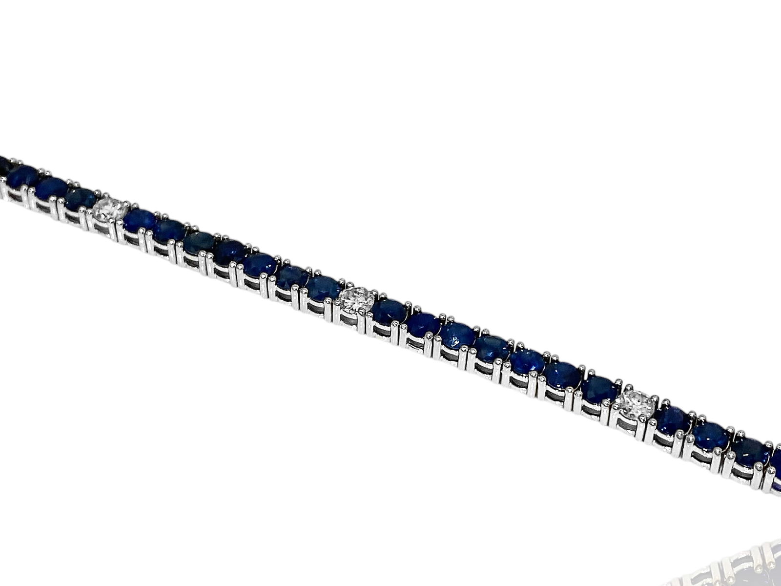 Natural Round Sapphire and Diamond Line Tennis Bracelet in 14k White Gold (1 of 5)