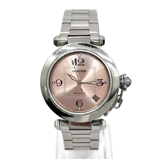 Cartier Pasha 2324 Pink Dial Steel Automatic Ladies Watch: Cartier Pasha 2324 Pink Dial Steel Automatic Ladies Wrist Watch Ref # 933 XXX UF Model: 2324 Watch size: 36mm Case Material: Stainless steel case with stainless steel smooth bezel. Dial: Pink dial wit