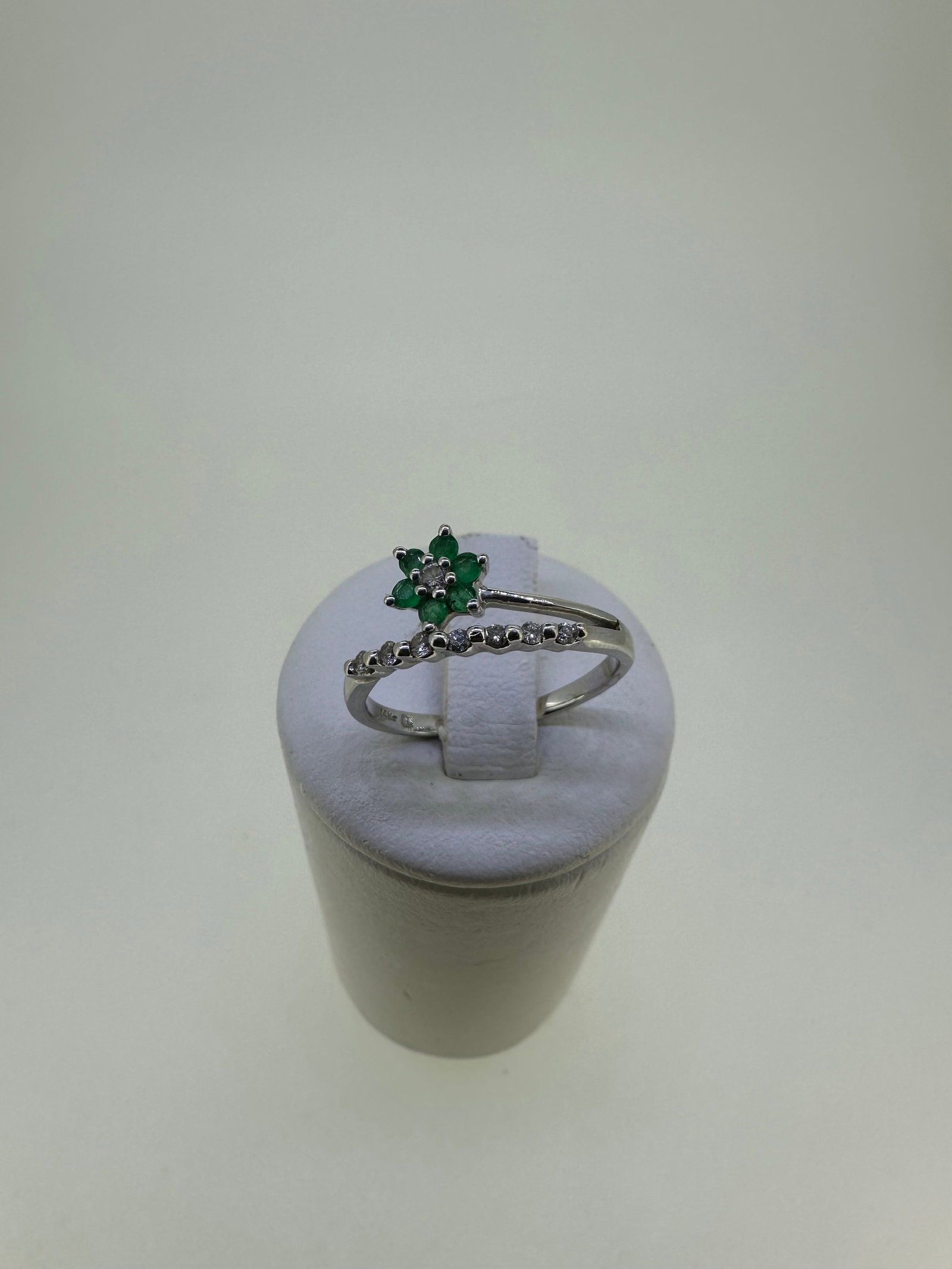 Emerald and Diamond Bypass Ring in 14K White Gold (1 of 3)