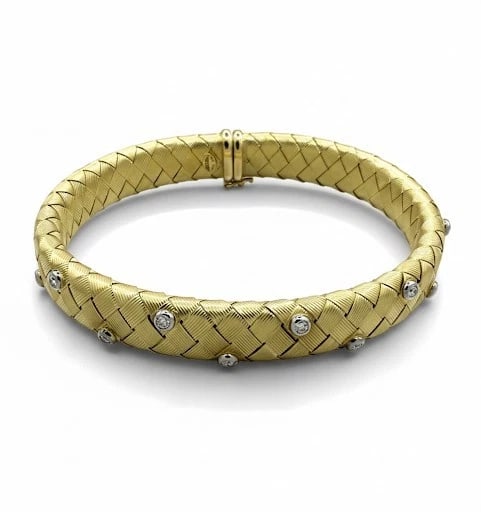 18k Yellow Gold Basket Weave Flex Bangle Bracelet with 0.75 tcw VS-FG Diamonds (1 of 4)