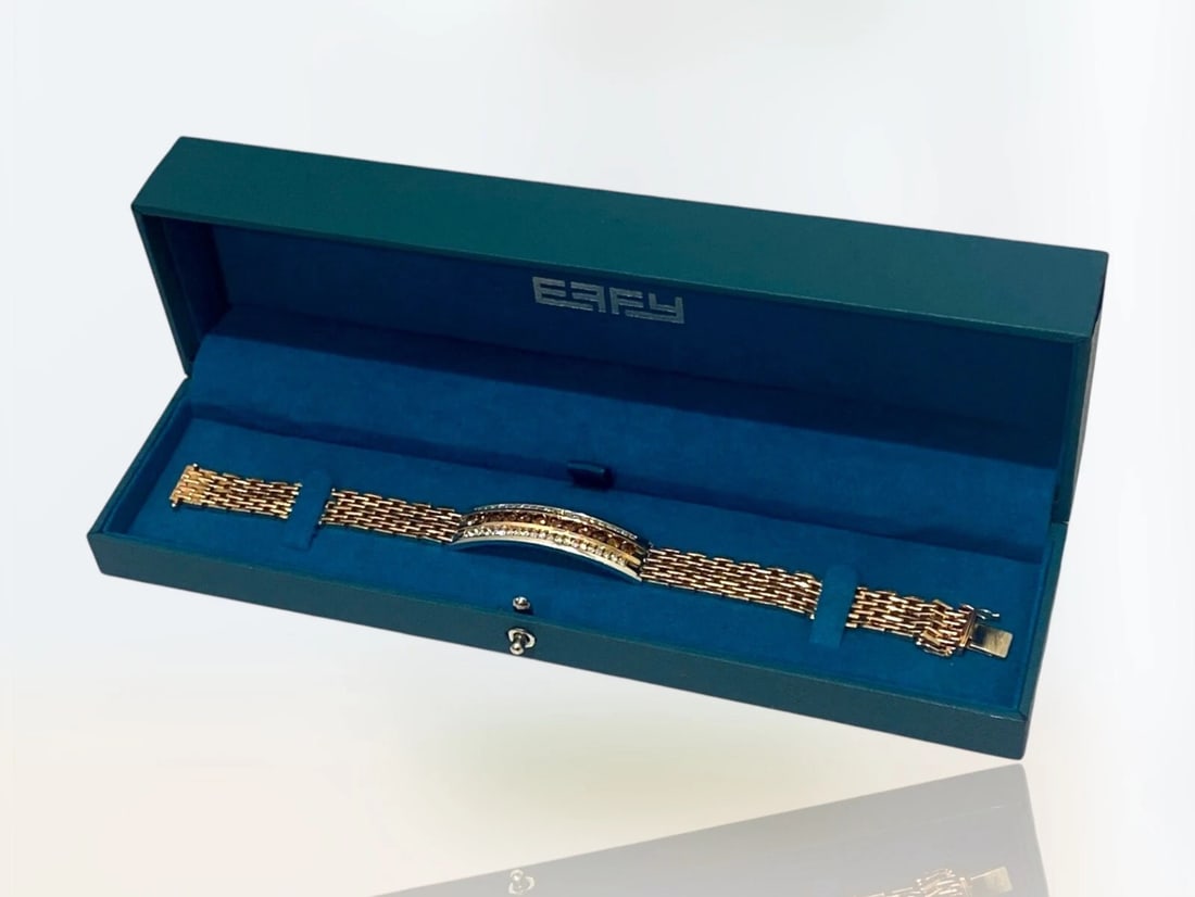 EFFY 4.45 TCW White & Chocolate Diamonds Mens 14k Two-Tone Bracelet Original Box (1 of 6)