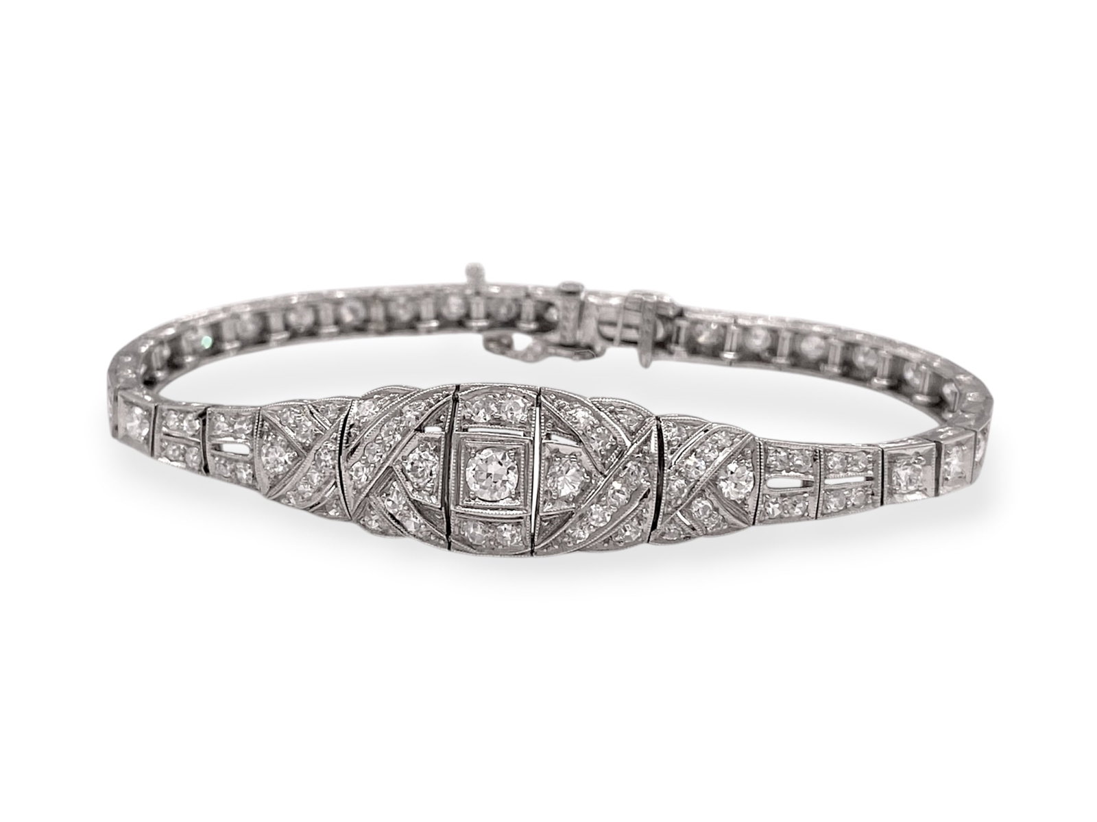 Art Deco Antique Cut Diamond Filigree Platinum 950 Bracelet (1 of 4)