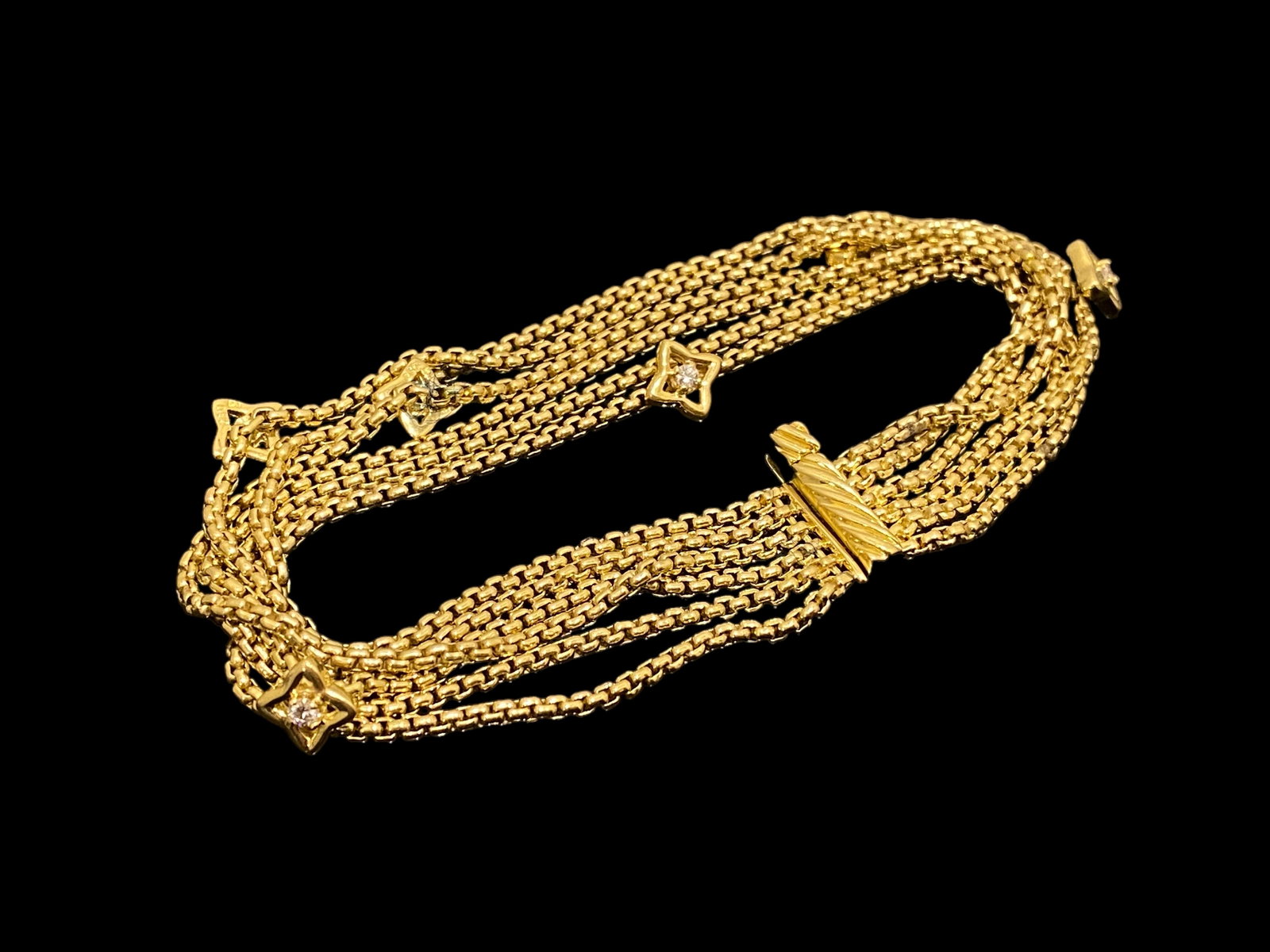 David Yurman 18K Yellow Gold and Diamond 6 Strands Stations Bracelet (1 of 5)