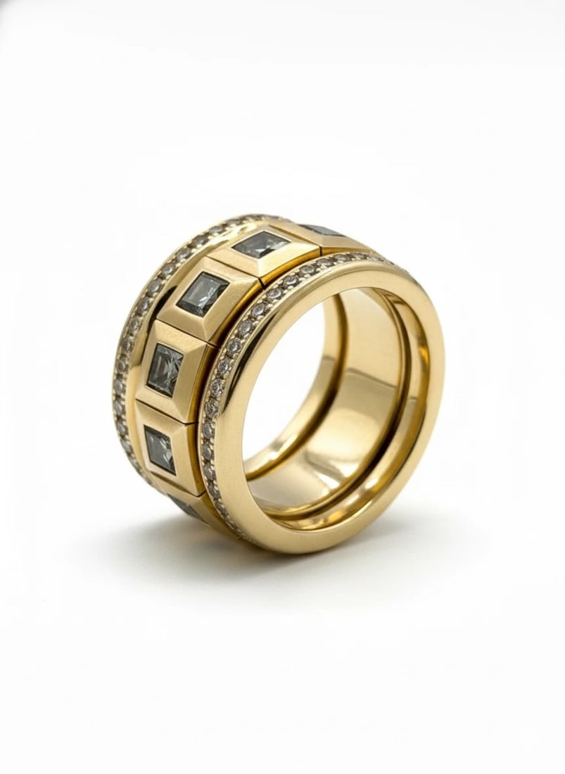 Tamara Comolli 18K Rose Gold Curriculum Vitae Ring w/Cappuccino Diamonds Sz.6.5: Brand: Tamara Comolli Ring size: 6.5 Material: 18k Rose gold Total Weight: 34.5 grams Diamonds: The main, geometric, inset stones appear to be fancy brown or "cappuccino" diamonds, which range in hue 