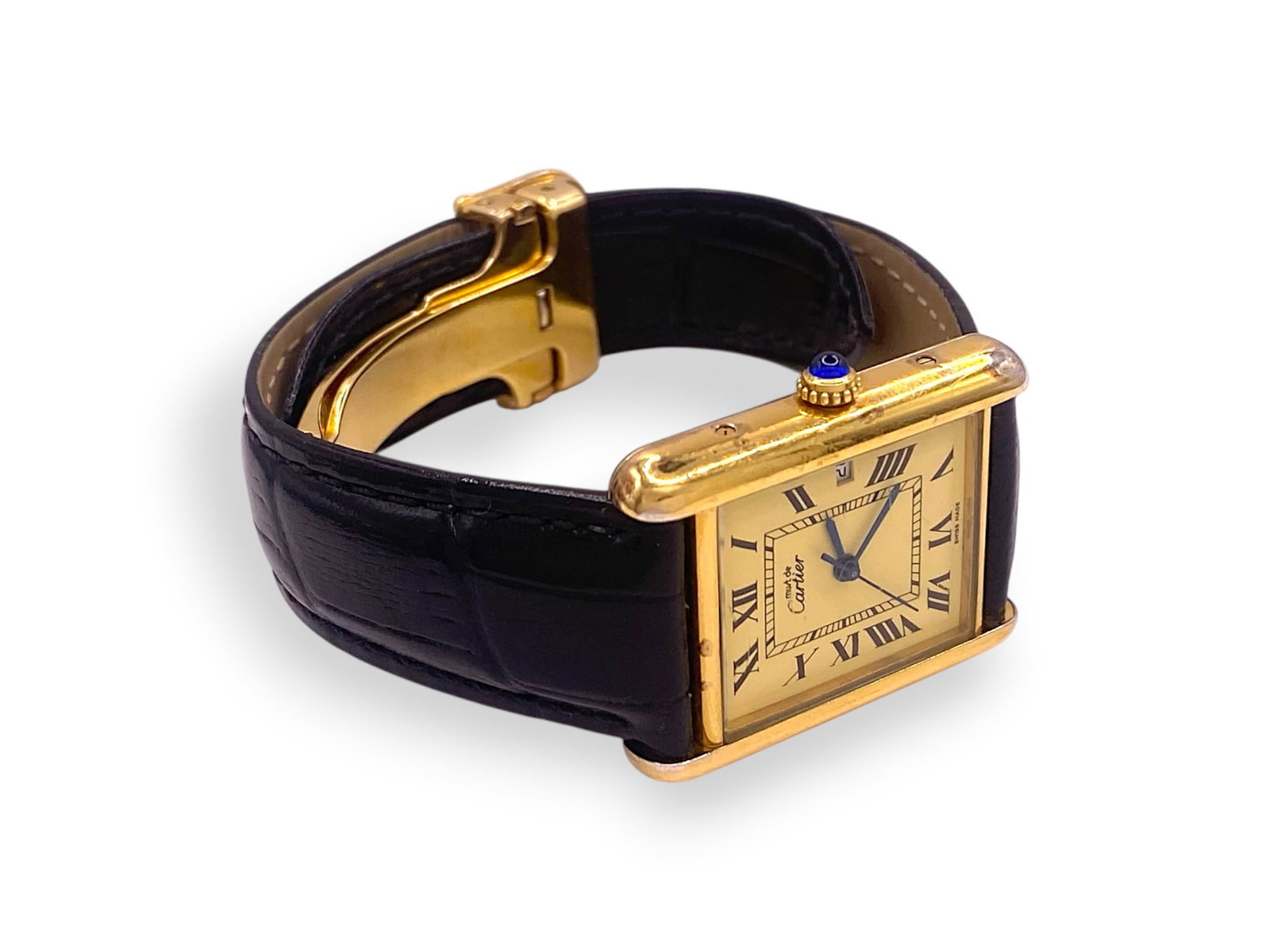 Must de Cartier Tank 2413 Manual Wind Men's/Unisex Watch: Brand: Cartier Model: Tank Reference Number: 2413 (Tank Must) Movement: Quartz Case Material: Silver Bracelet Material: Original Cartier Leather Band. Year of Production: Unknown Gender: Men's watch/U