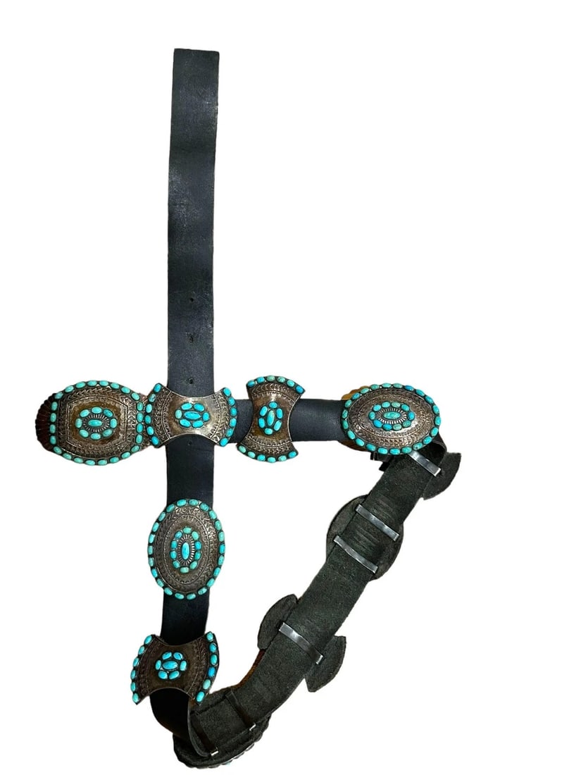 VTG Epic Navajo Larry Watchman Signed Natural Turquoise .925 Silver Concho Belt (1 of 5)
