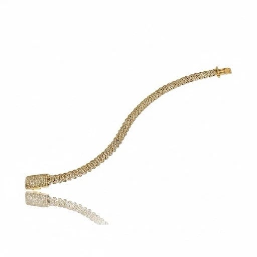 Aprx. 5.1 Carats Natural Pave Diamond Cuban Bracelet in Solid 14 Karat Rose Gold (1 of 4)