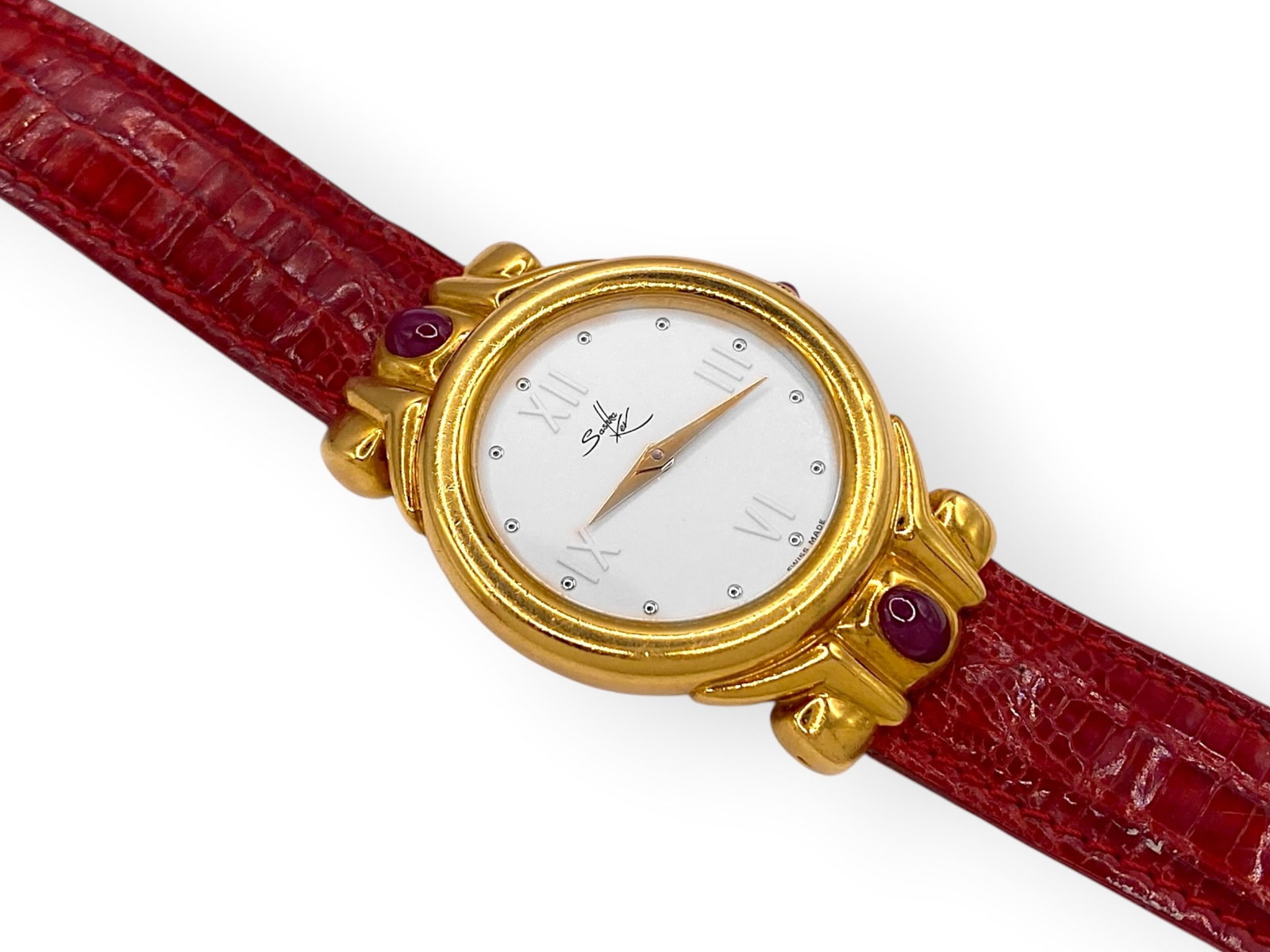 Sashka Ker 18K Gold Watch with Cabochon Rubies and Tiffany & Co. Band. (1 of 7)