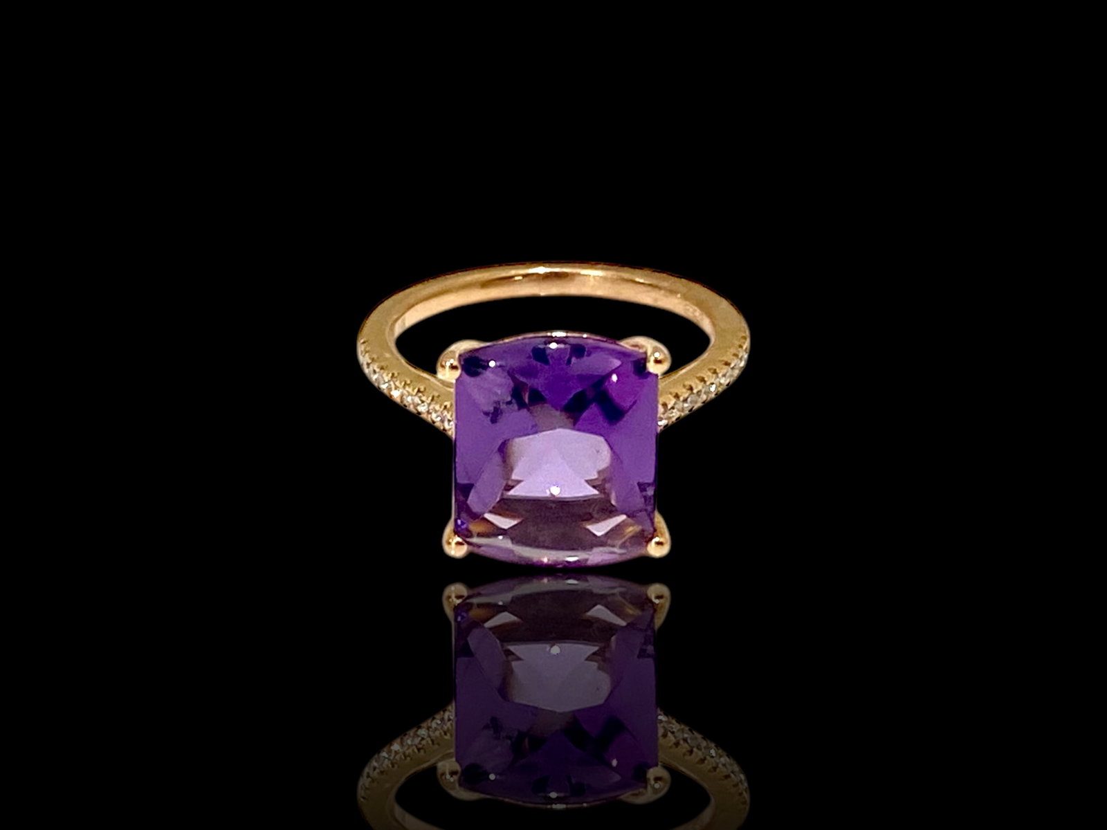 EFFY Collection Cushion-Cut Amethyst and 1/10 CT. T.W. Diamond Ring in 14K Rose Gold (1 of 4)